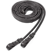 Schockemöhle Rênes de Filet Cuir/Caoutchouc Noir/Argent Schockemöhle Rênes de Filet Cuir/Caoutchouc Noir/Argent