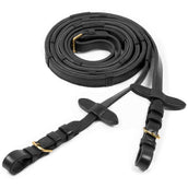 Schockemöhle Rênes Caoutchouc/Cuir avec Boucles Noir/Or Schockemöhle Rênes Caoutchouc/Cuir avec Boucles Noir/Or