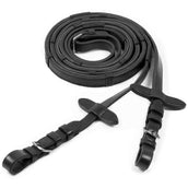 Schockemöhle Rênes Caoutchouc/Cuir avec Boucles Noir/Argent Schockemöhle Rênes Caoutchouc/Cuir avec Boucles Noir/Argent