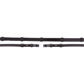 BR Rênes de Dressage Cuir/Caoutchouc Arrêts 16mm Noir/Or BR Rênes de Dressage Cuir/Caoutchouc Arrêts 16mm Noir/Or