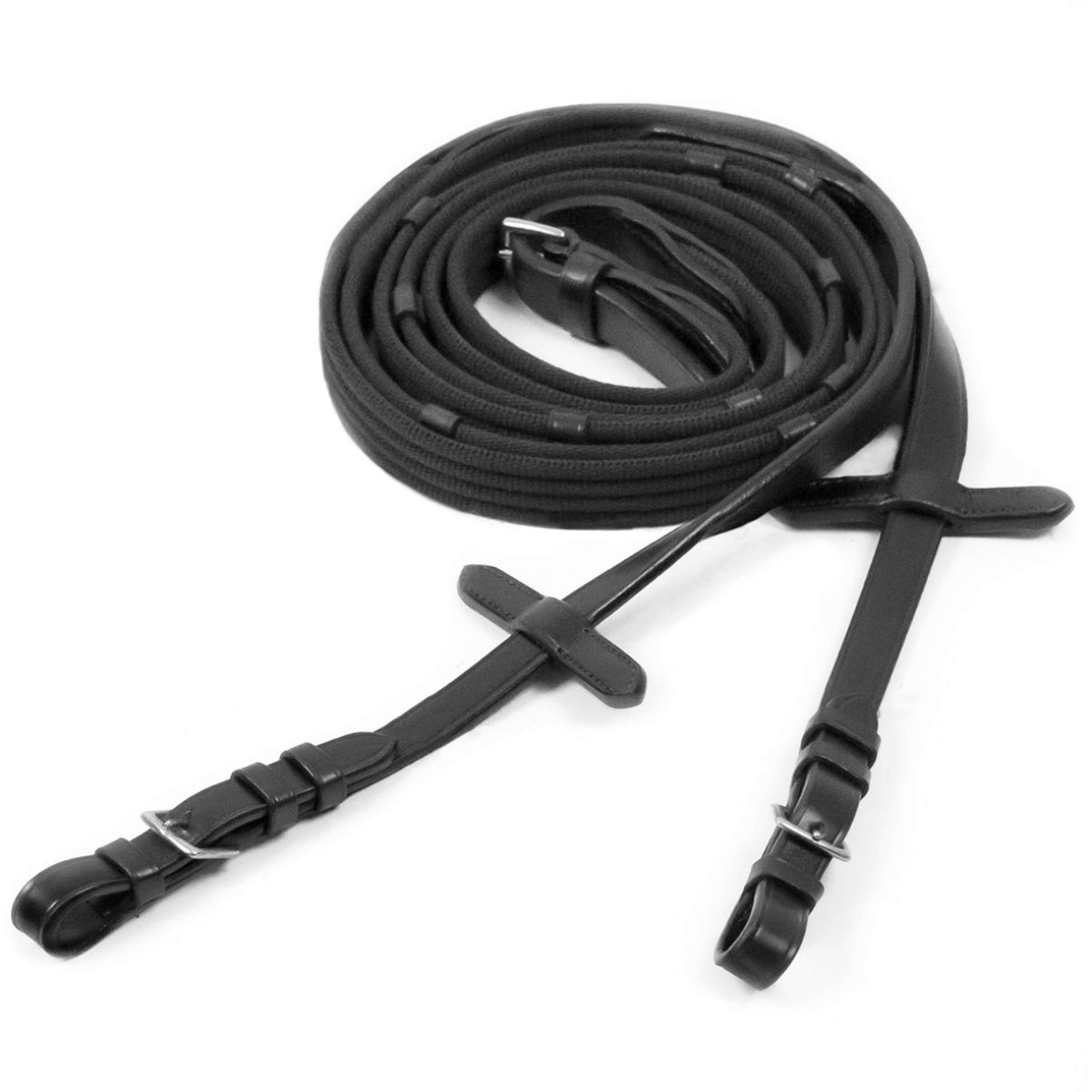 Schockemöhle Rênes avec Arrêts Noir/Argent Schockemöhle Rênes avec Arrêts Noir/Argent