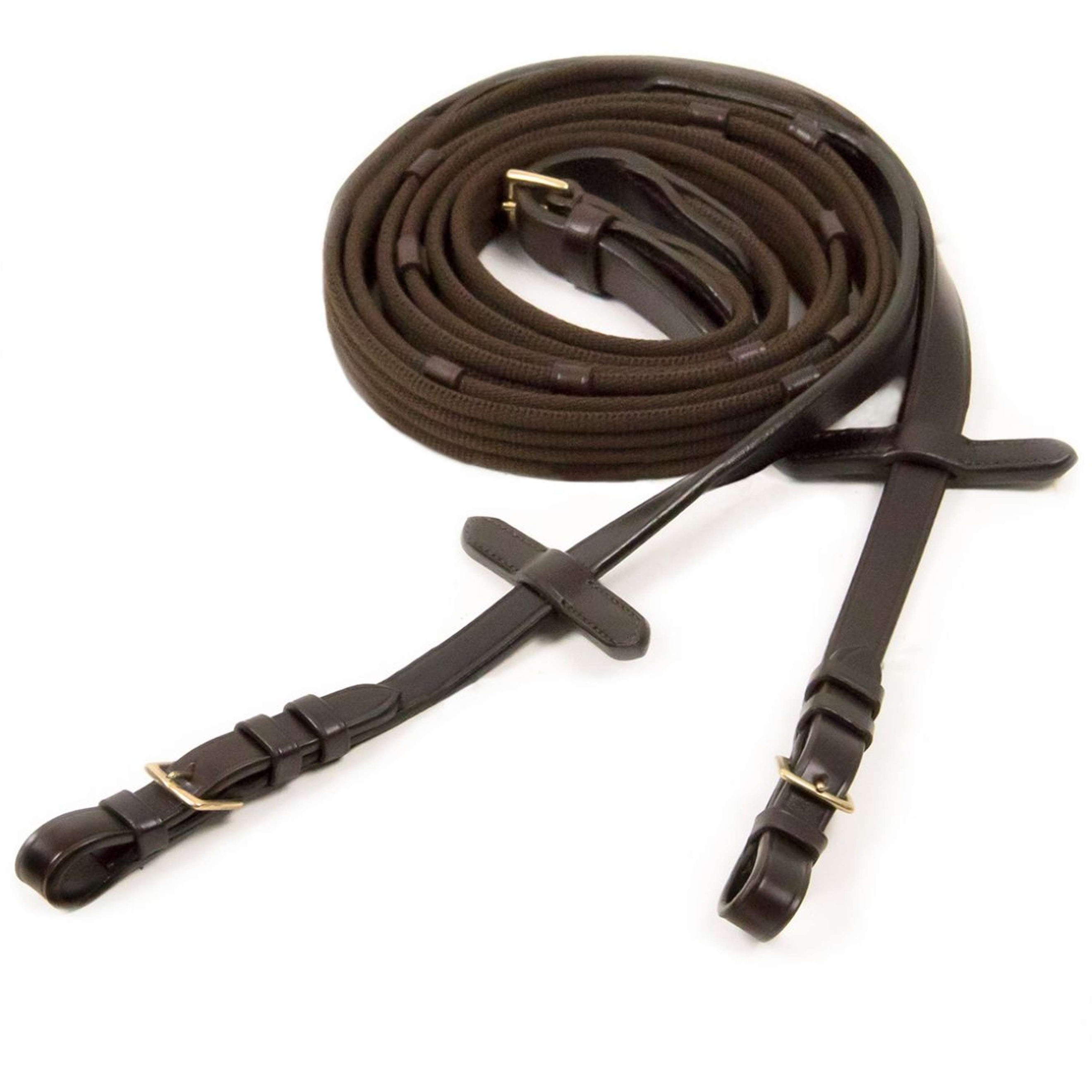 Schockemöhle Rênes avec Arrêts Marron foncé/Or Schockemöhle Rênes avec Arrêts Marron foncé/Or