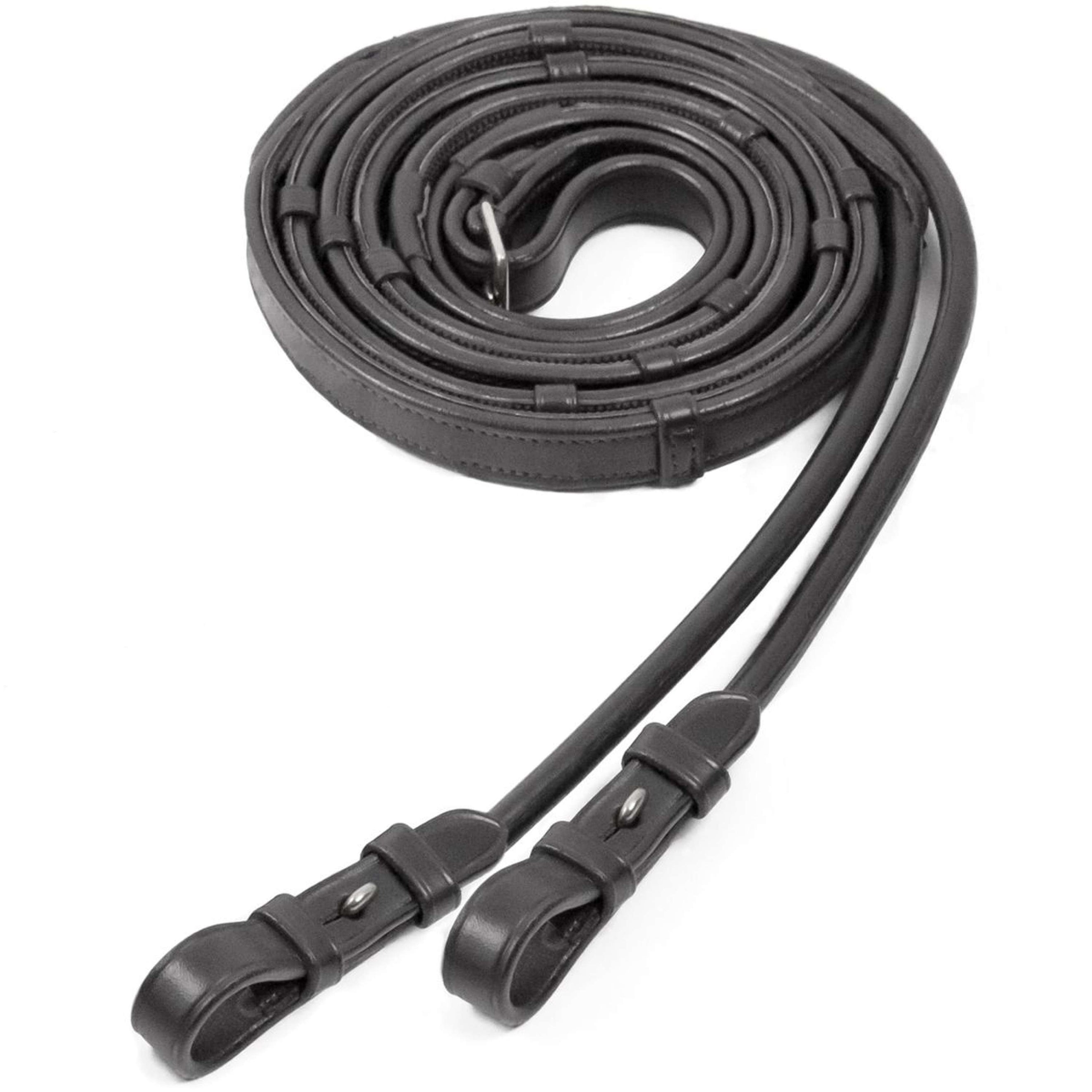 Schockemöhle Rênes de Filet Cuir/Caoutchouc Noir/Argent Schockemöhle Rênes de Filet Cuir/Caoutchouc Noir/Argent