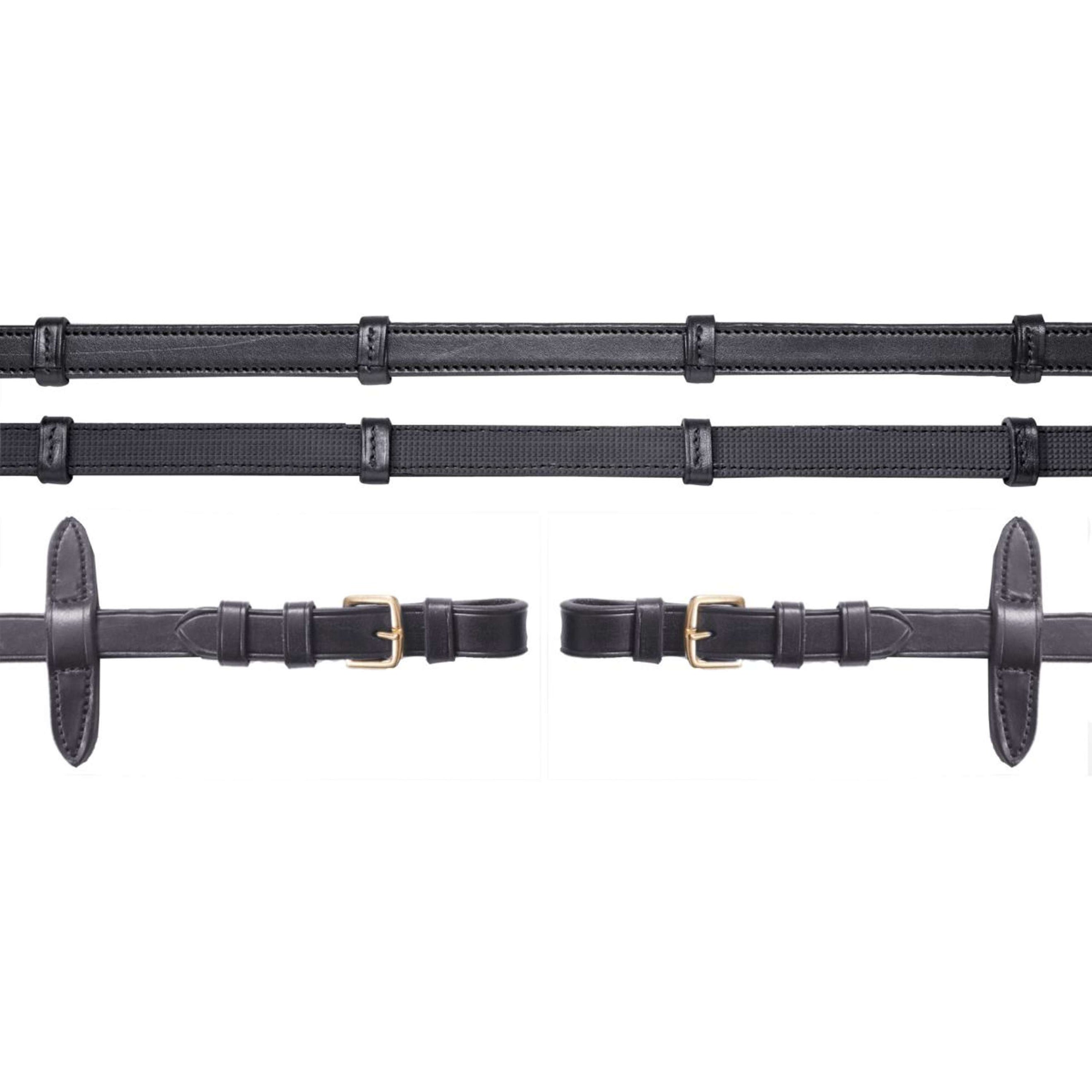 Schockemöhle Rênes Caoutchouc/Cuir avec Boucles Noir/Or Schockemöhle Rênes Caoutchouc/Cuir avec Boucles Noir/Or