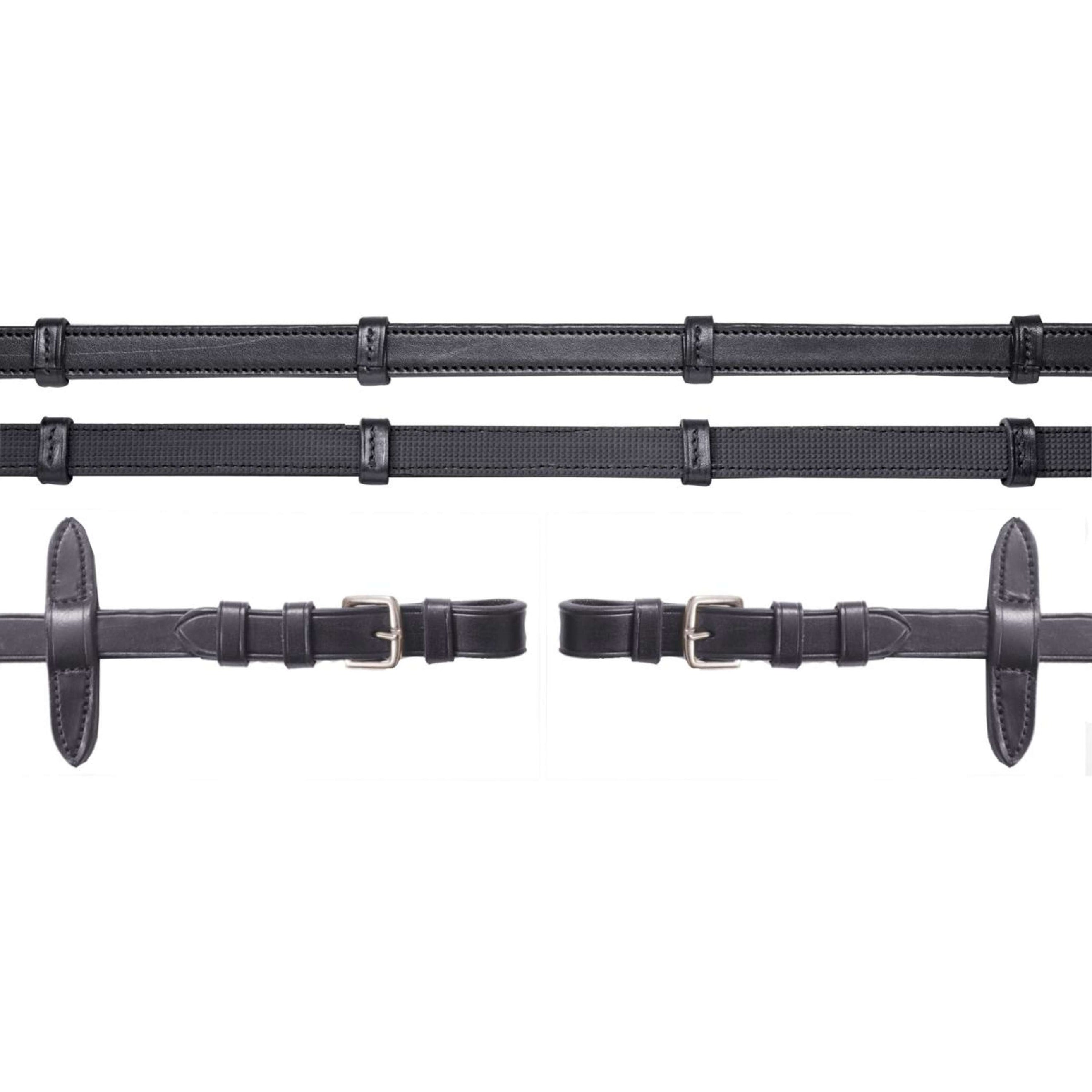 Schockemöhle Rênes Caoutchouc/Cuir avec Boucles Noir/Argent Schockemöhle Rênes Caoutchouc/Cuir avec Boucles Noir/Argent
