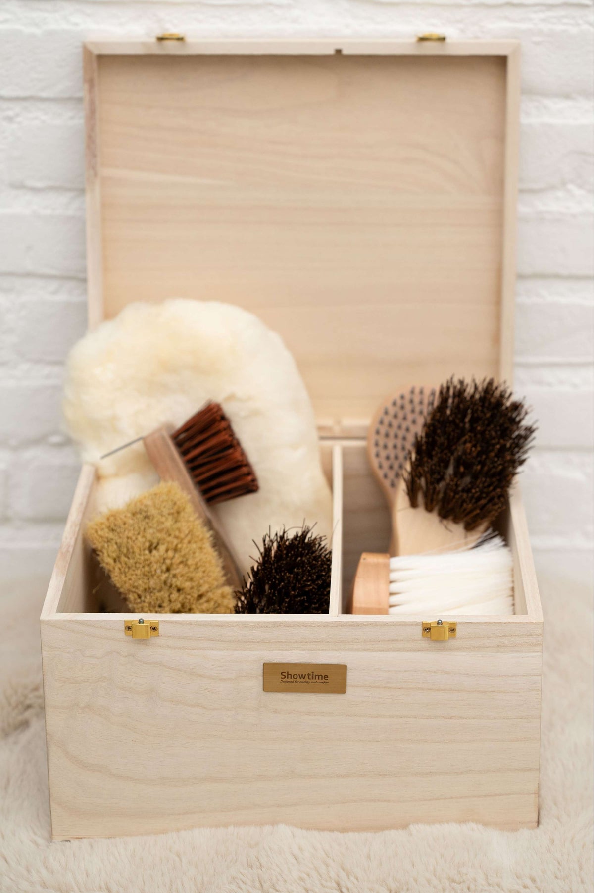 Showtime Caisse de Pansage Luxe met borstels Beige
