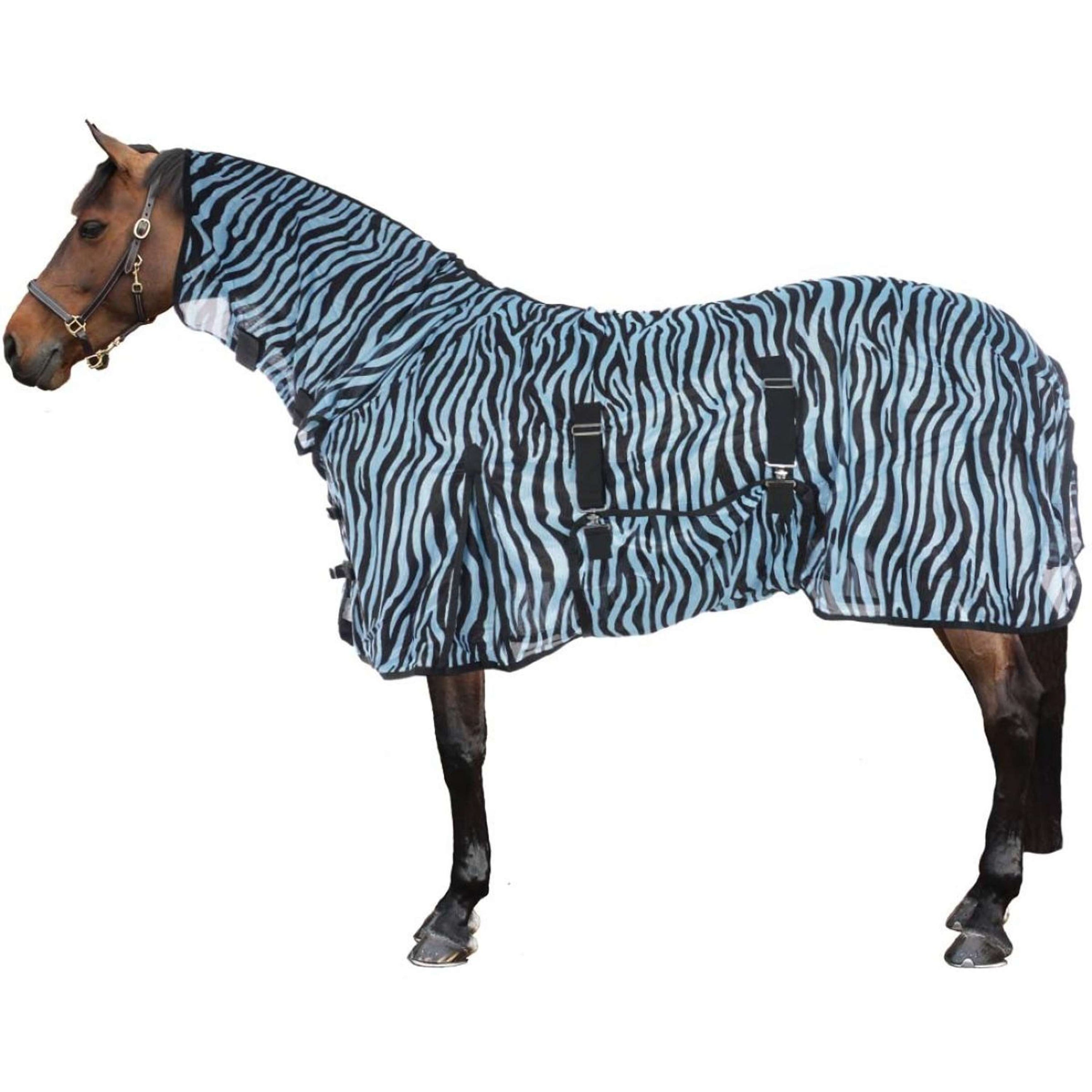 HKM Couverture Anti-Mouches Zebra avec Couvre-cou Aqua/Noir HKM Couverture Anti-Mouches Zebra avec Couvre-cou Aqua/Noir