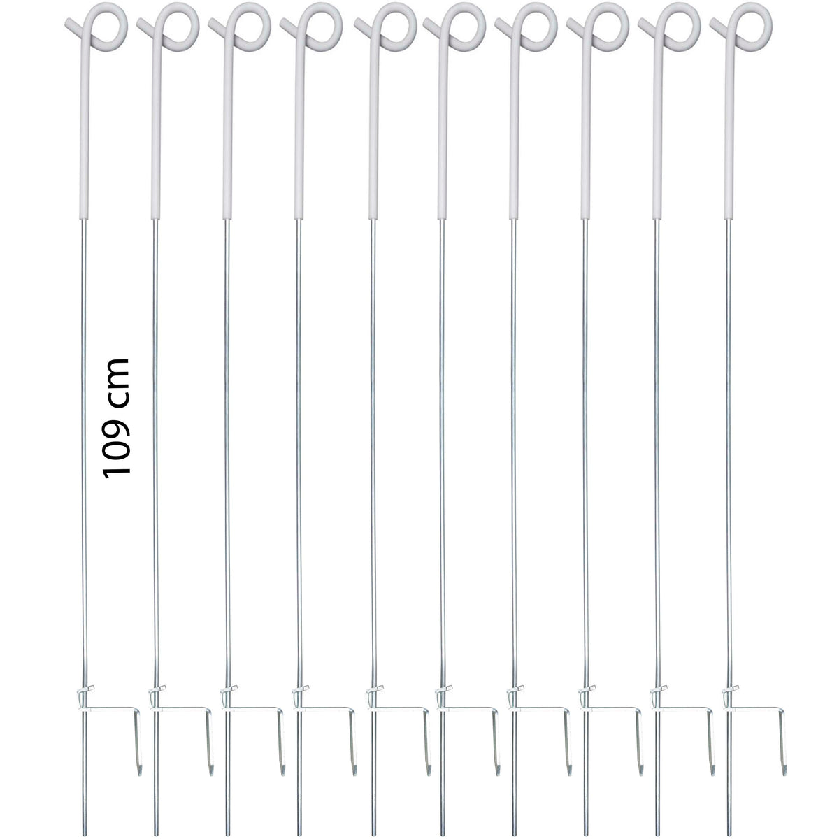 Agradi Power Piquet de Clôture Acier de Ressort avec Boucle 10 Pièces Métal 109cm Blanc