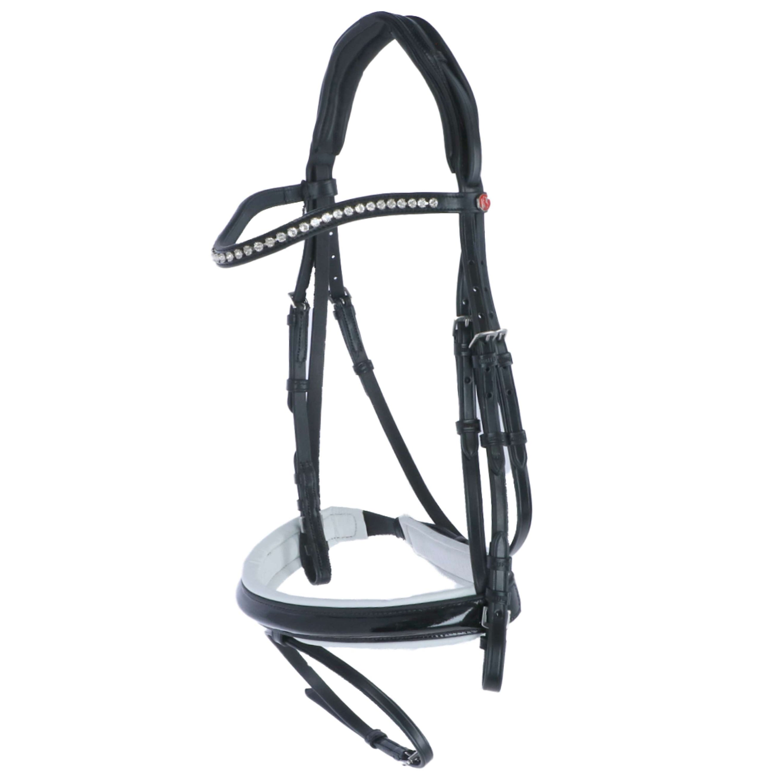 Kieffer Bridon Comfort Paris Anglais Muserolle avec Noseband, Noir Technique, Vernis, 35mm Noir/Blanc
