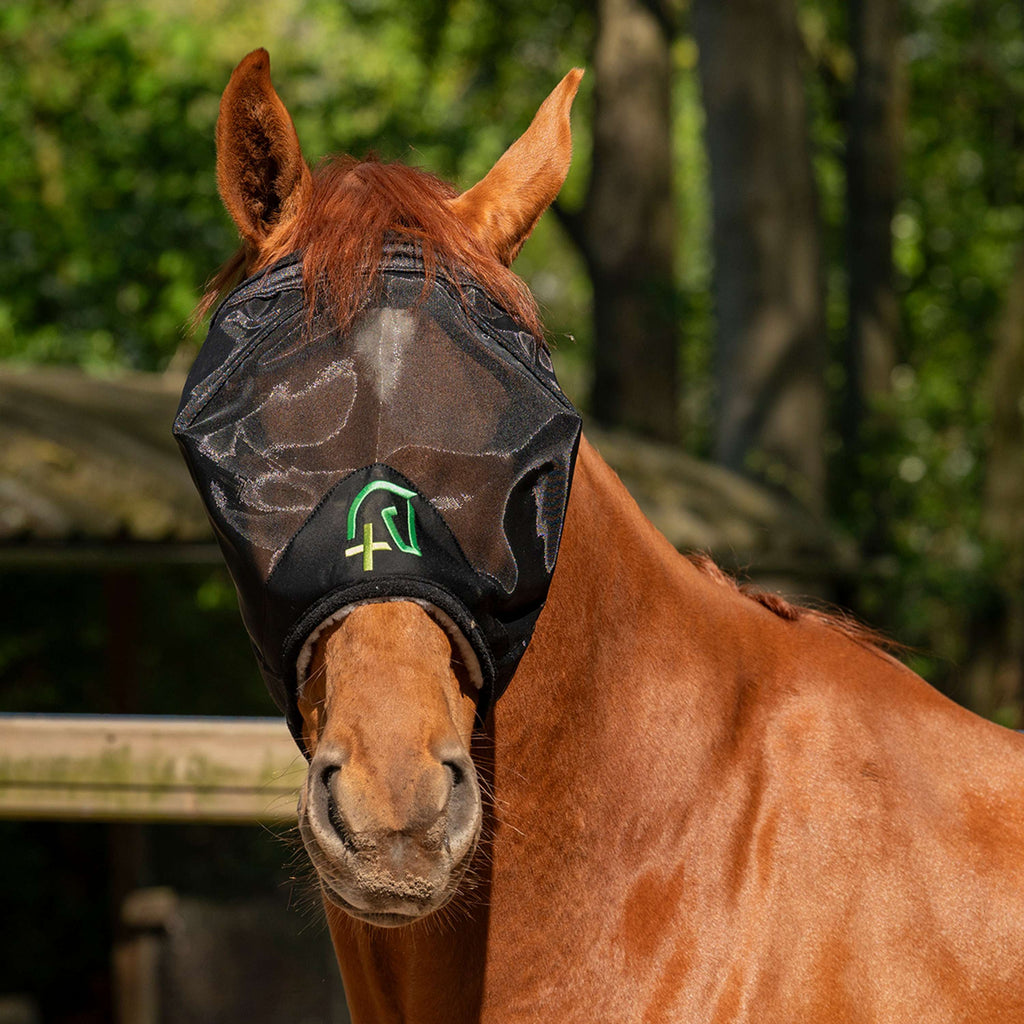 Agradi Horse Masque Anti-Mouches Fine Mesh sans Oreilles Noir