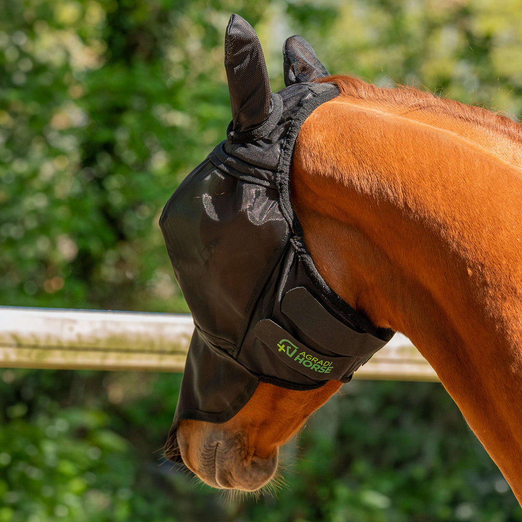 Agradi Horse Masque Anti-Mouches Fine Mesh avec Oreilles et Nez Noir