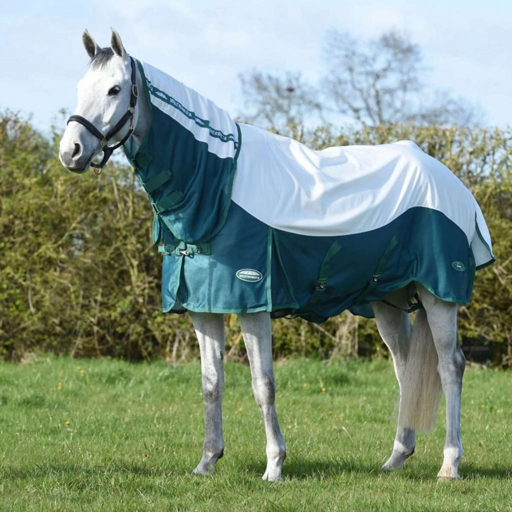 WeatherBeeta Couverture Anti-Mouches ComFiTec Green-Tec Airflow Mesh Combo Neck White/Dragonfly Blue