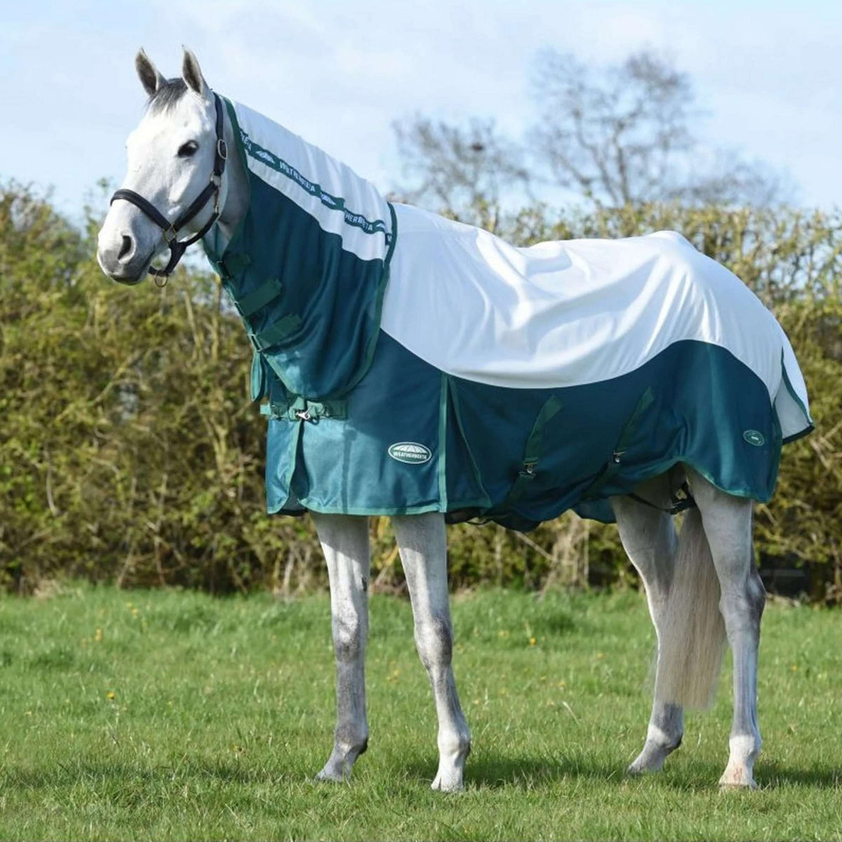 WeatherBeeta Couverture Anti-Mouches ComFiTec Green-Tec Airflow Mesh Combo Neck White/Dragonfly Blue