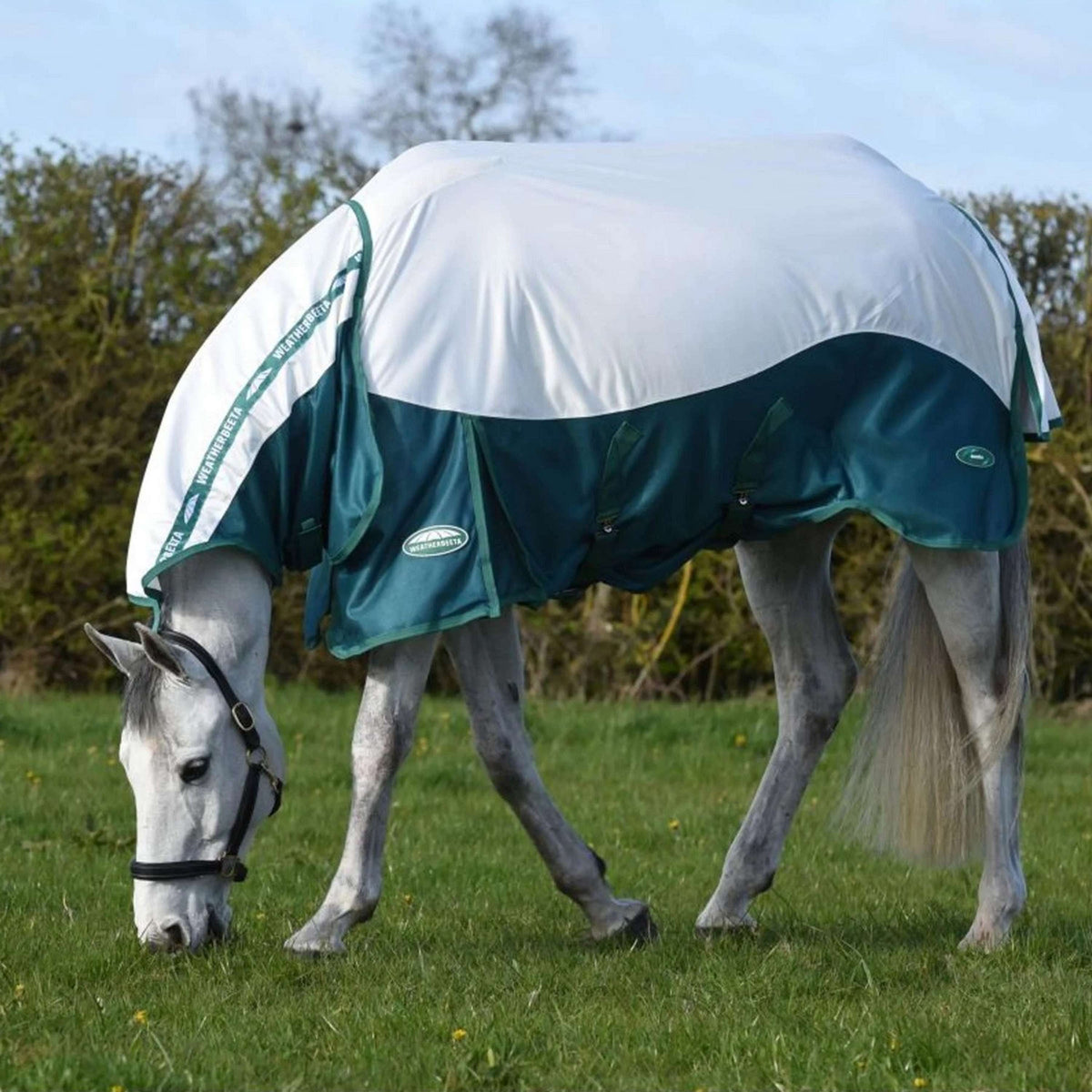 WeatherBeeta Couverture Anti-Mouches ComFiTec Green-Tec Airflow Mesh Combo Neck White/Dragonfly Blue