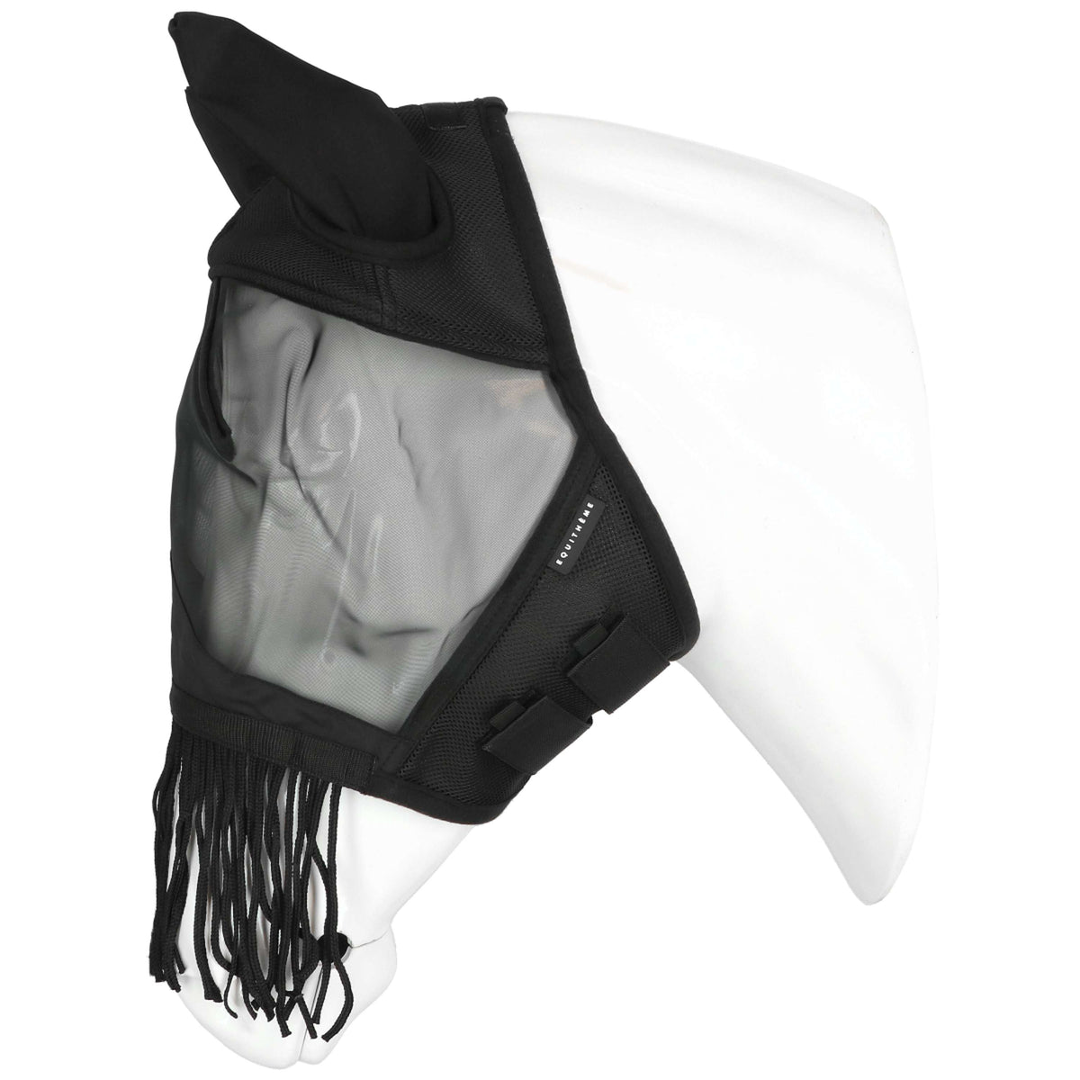 EQUITHÈME Masque Anti-Mouches Franges avec Protection UV Noir