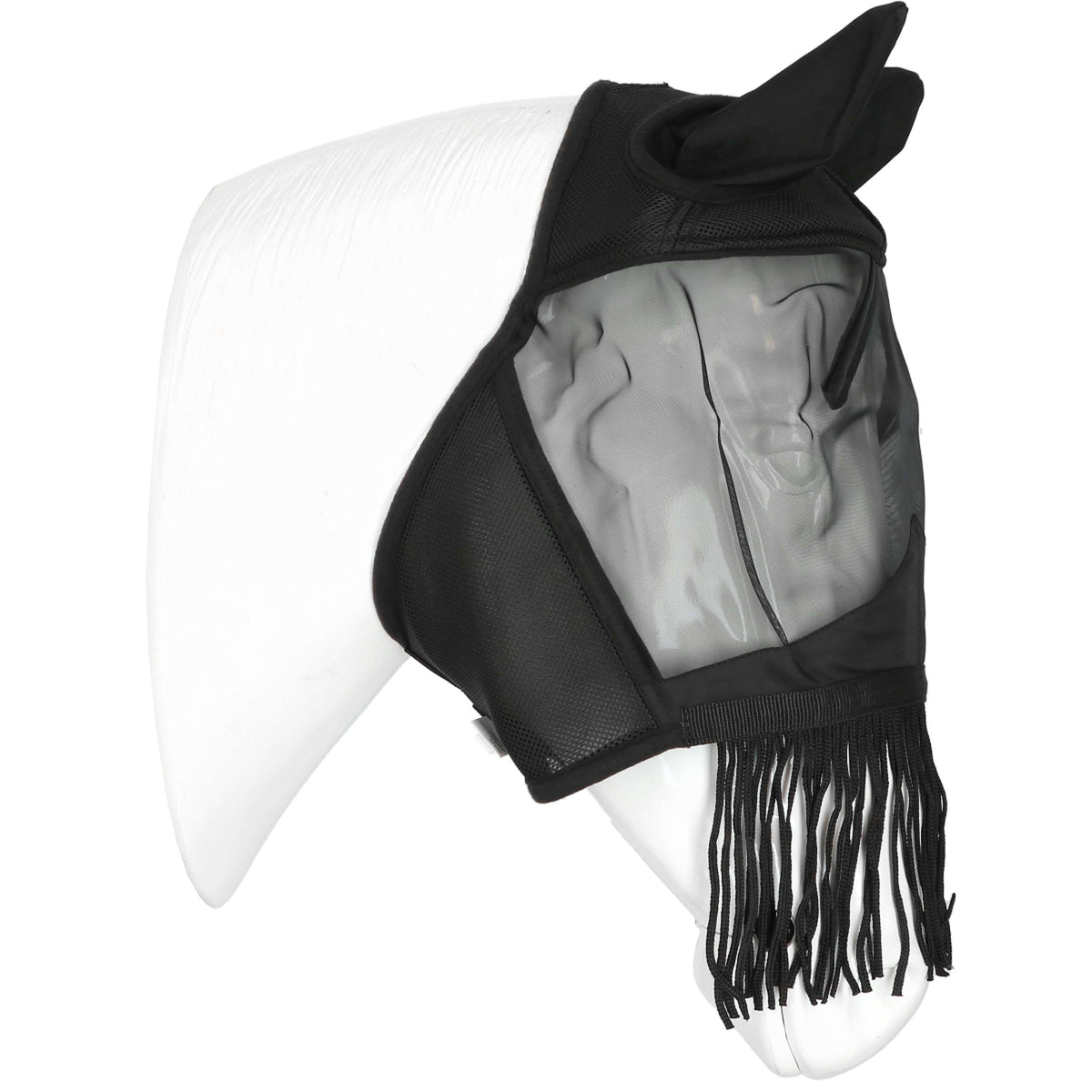 EQUITHÈME Masque Anti-Mouches Franges avec Protection UV Noir