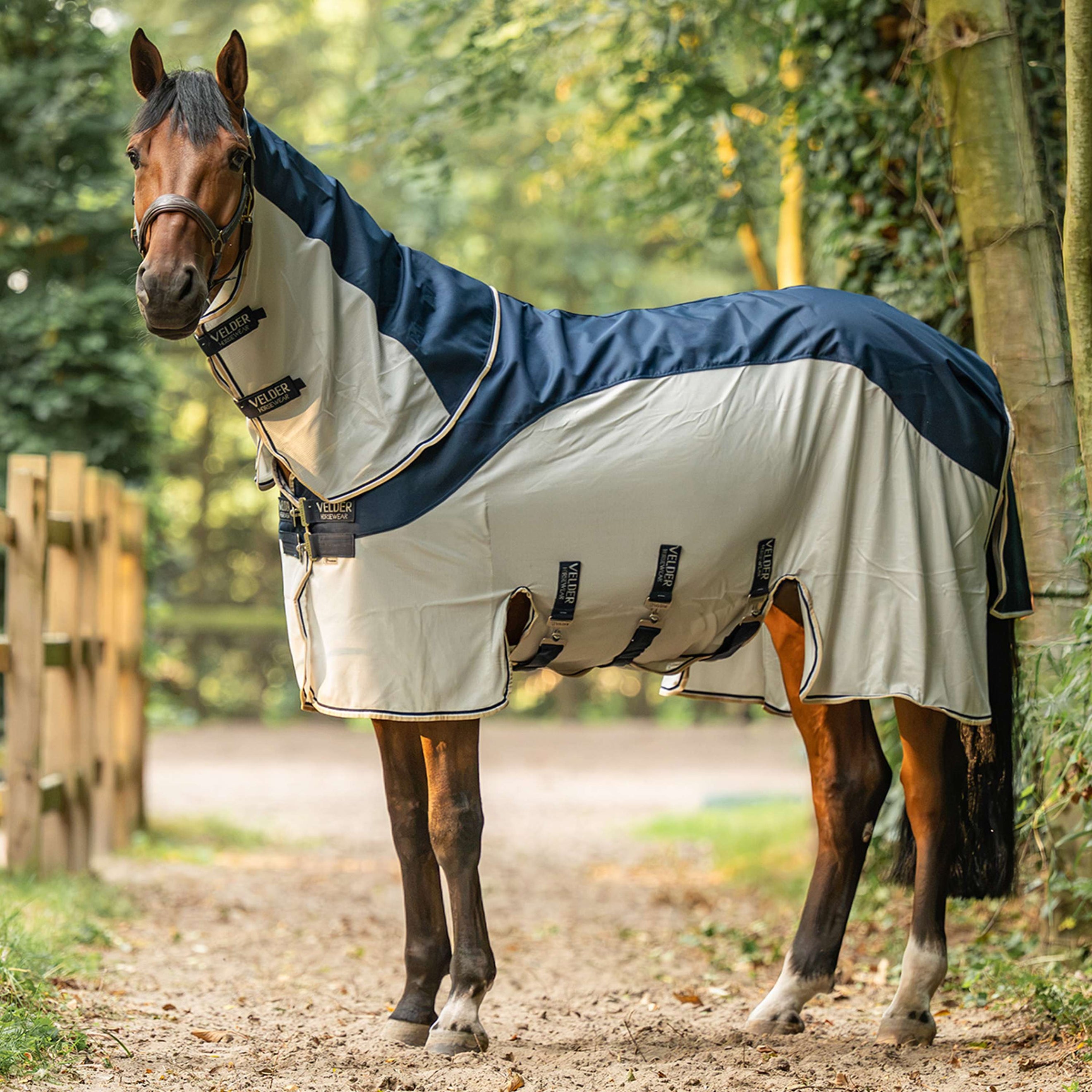 Velder Horsewear Premium Couverture Anti-Mouches Waterproof-Top Navy/Pearl Silver Velder Horsewear Premium Couverture Anti-Mouches Waterproof-Top Navy/Pearl Silver