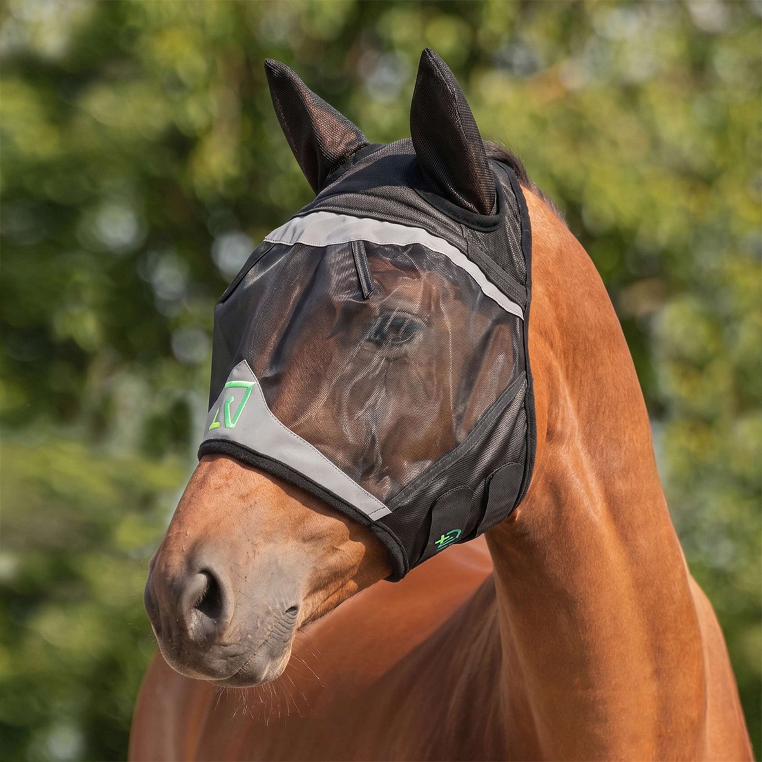 Agradi Horse Masque Anti-Mouches Fine Mesh avec Oreilles Noir