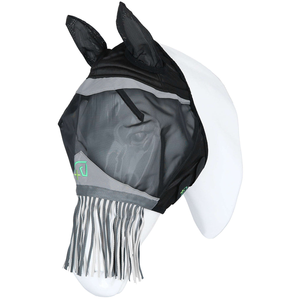Agradi Horse Masque Anti-Mouches Fine Mesh avec Oreilles et Franges Noir