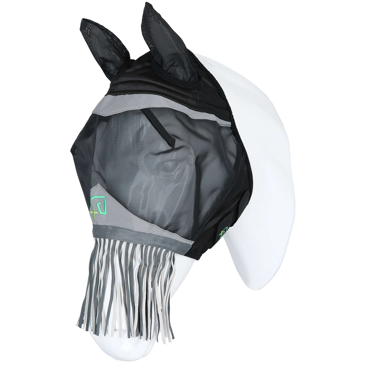 Agradi Horse Masque Anti-Mouches Fine Mesh avec Oreilles et Franges Noir