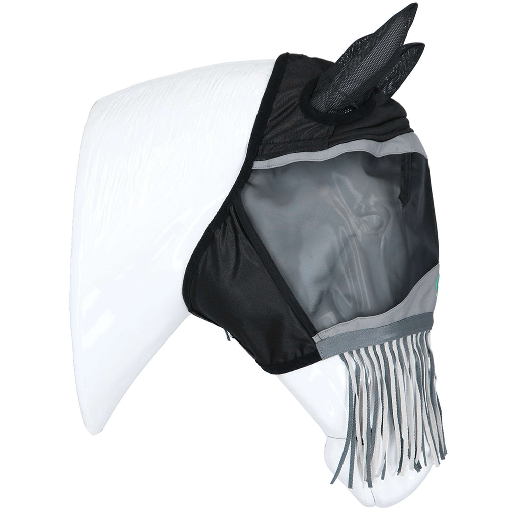 Agradi Horse Masque Anti-Mouches Fine Mesh avec Oreilles et Franges Noir