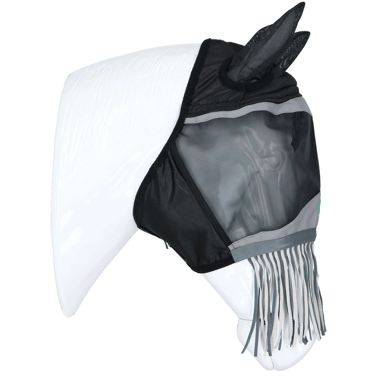 Agradi Horse Masque Anti-Mouches Fine Mesh avec Oreilles et Franges Noir