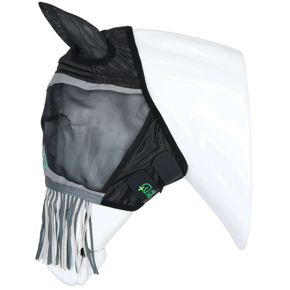 Agradi Horse Masque Anti-Mouches Fine Mesh avec Oreilles et Franges Noir