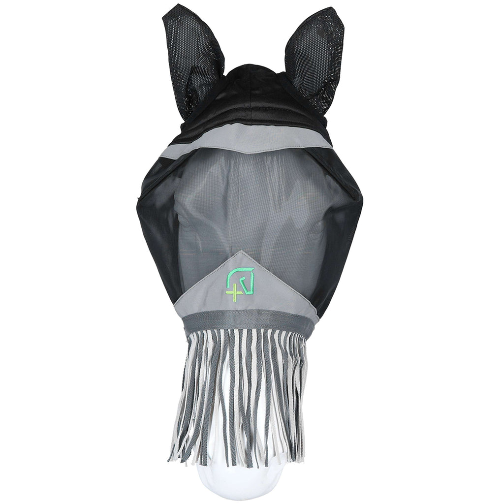 Agradi Horse Masque Anti-Mouches Fine Mesh avec Oreilles et Franges Noir