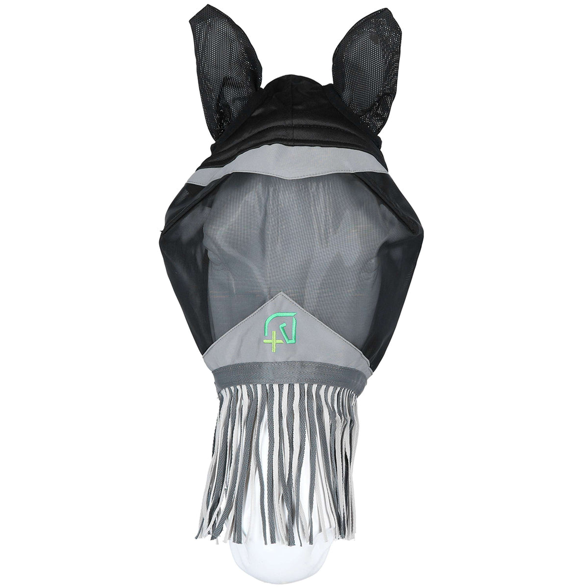 Agradi Horse Masque Anti-Mouches Fine Mesh avec Oreilles et Franges Noir
