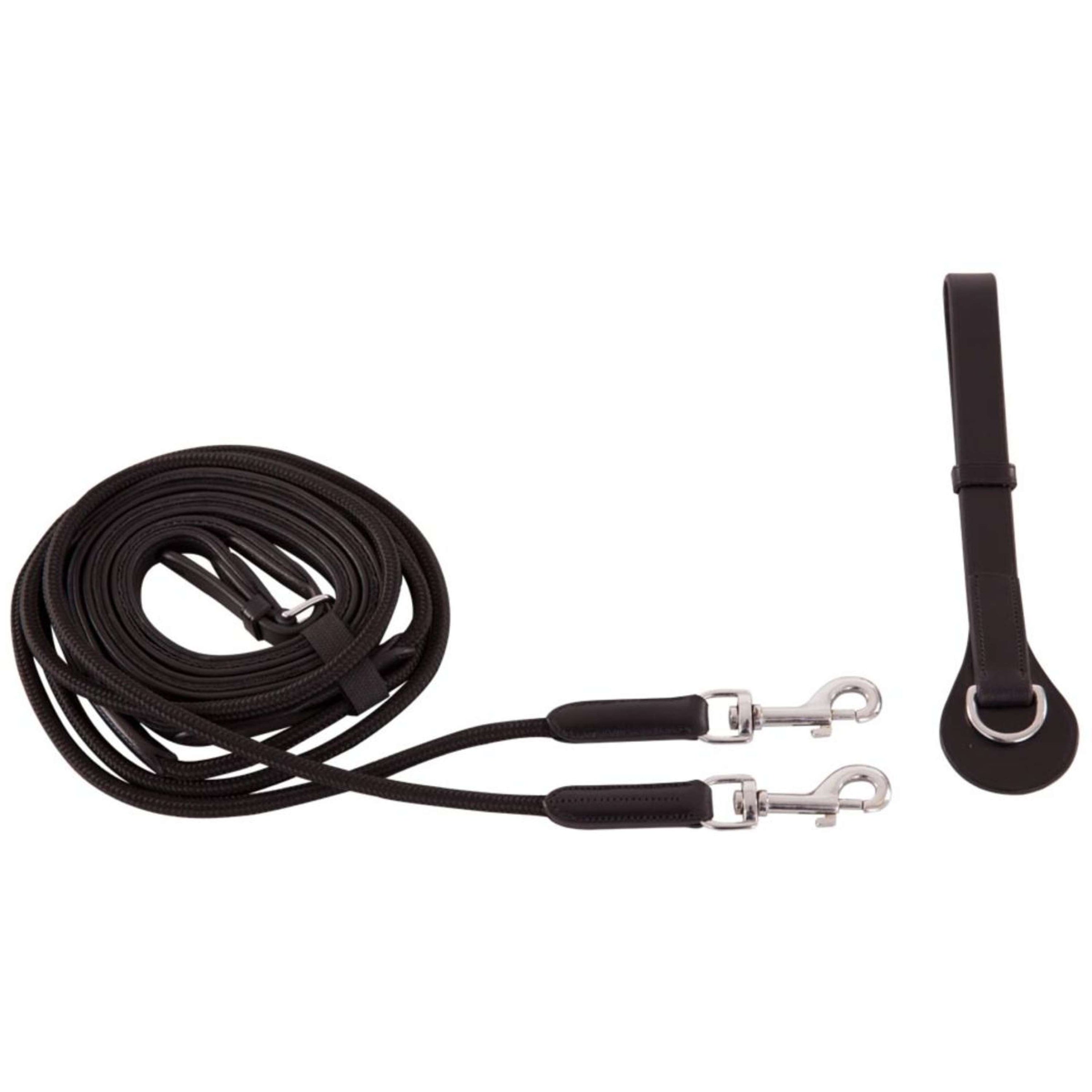 BR Longues Rênes Norwich Cuir souple + Corde Noir/Argent BR Longues Rênes Norwich Cuir souple + Corde Noir/Argent