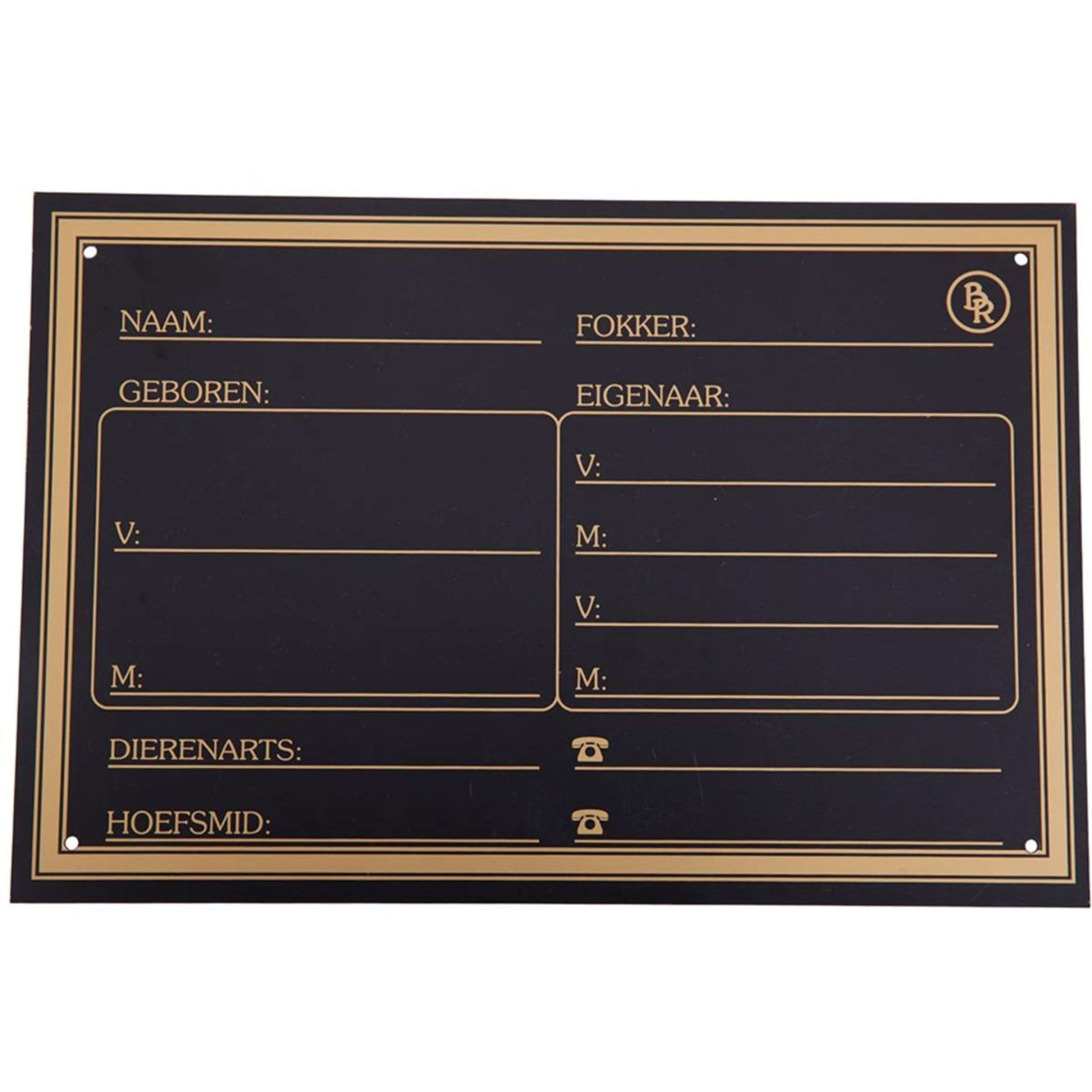 BR Plaque de Box Plastique Or Surimposition Noir BR Plaque de Box Plastique Or Surimposition Noir