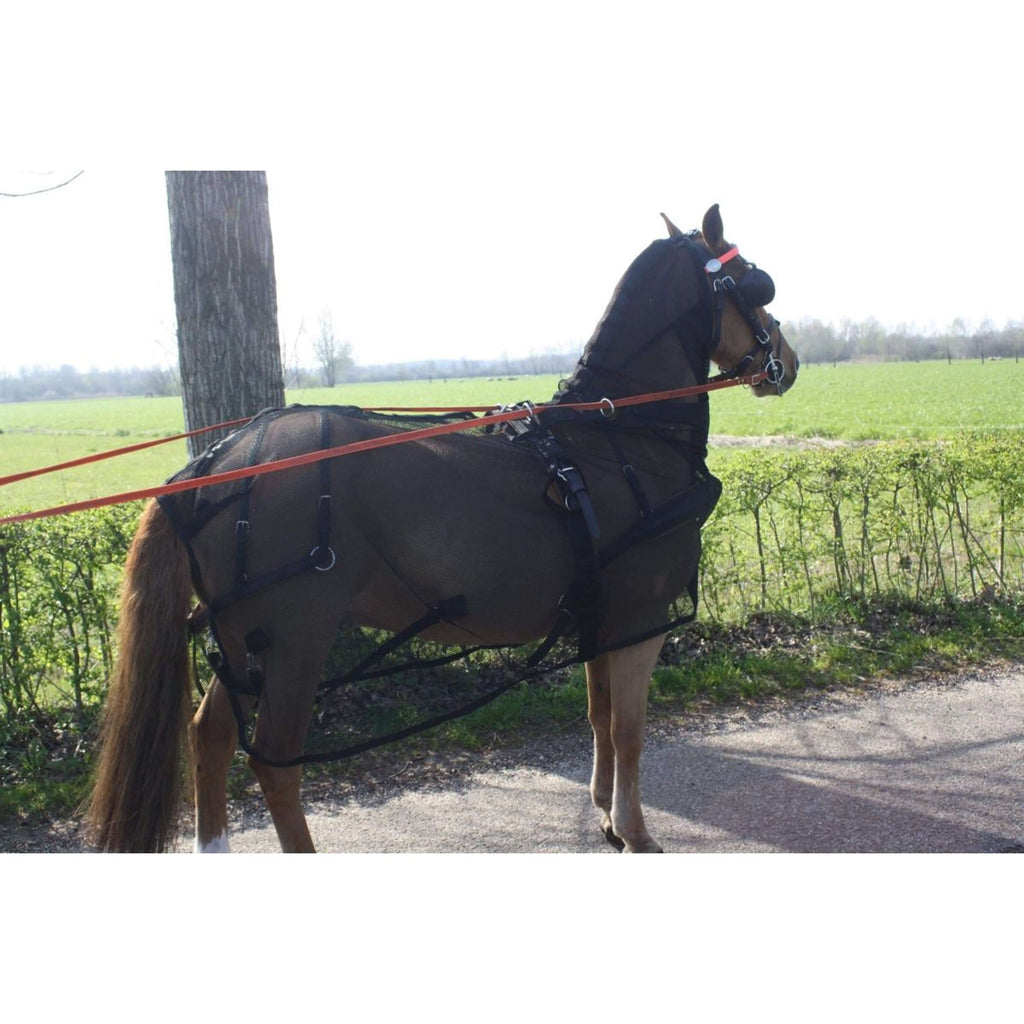 HB Couverture Anti-Mouches pour chevaux d'attelage avec Couvre-cou Noir