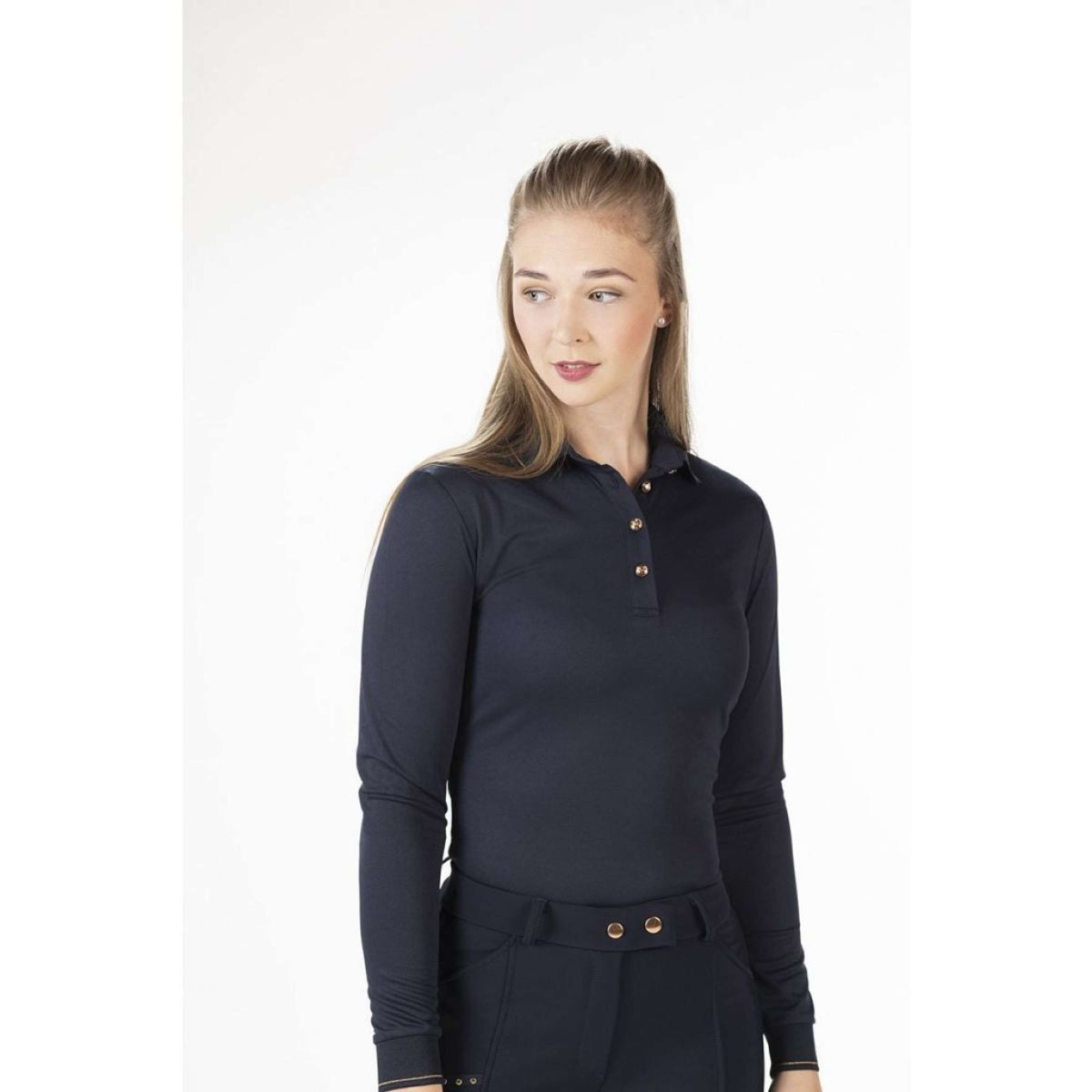 HKM Polo Glamour Longsleeve Bleu Foncé/Or Rose