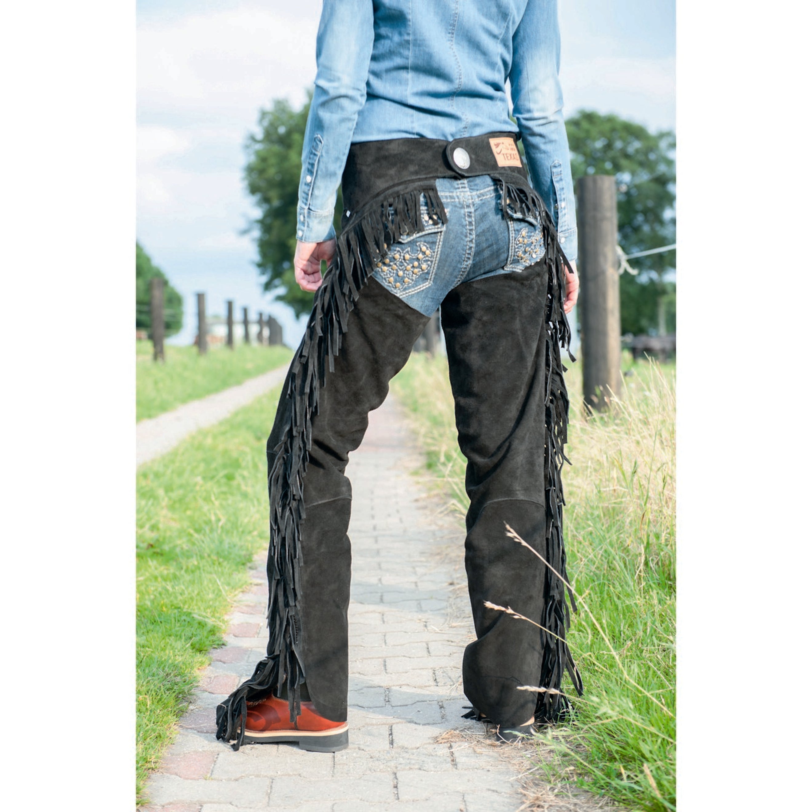 HKM Chaps de Concours avec Franges Noir HKM Chaps de Concours avec Franges Noir