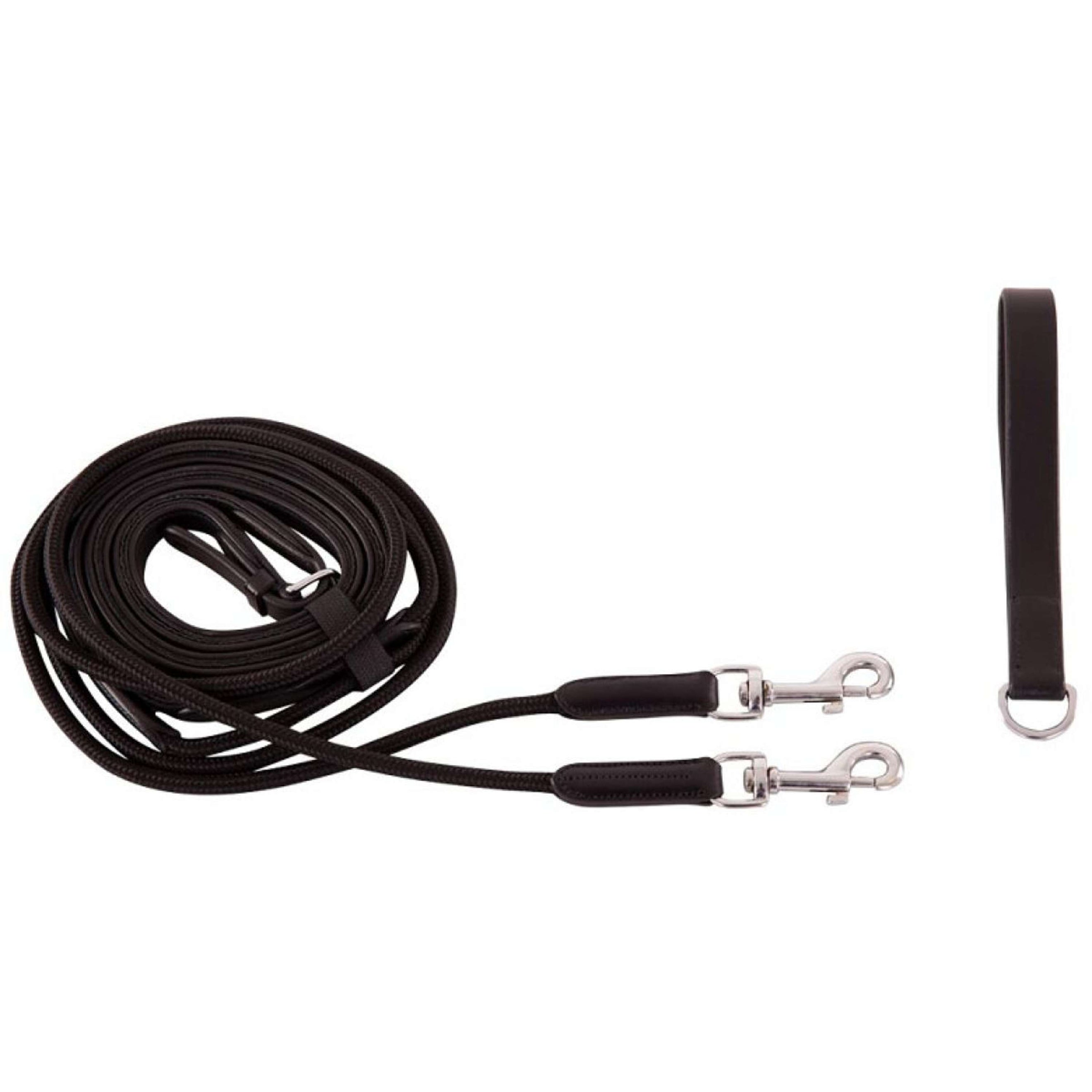BR Longues Rênes Norwich Cuir souple + Corde Noir/Argent BR Longues Rênes Norwich Cuir souple + Corde Noir/Argent