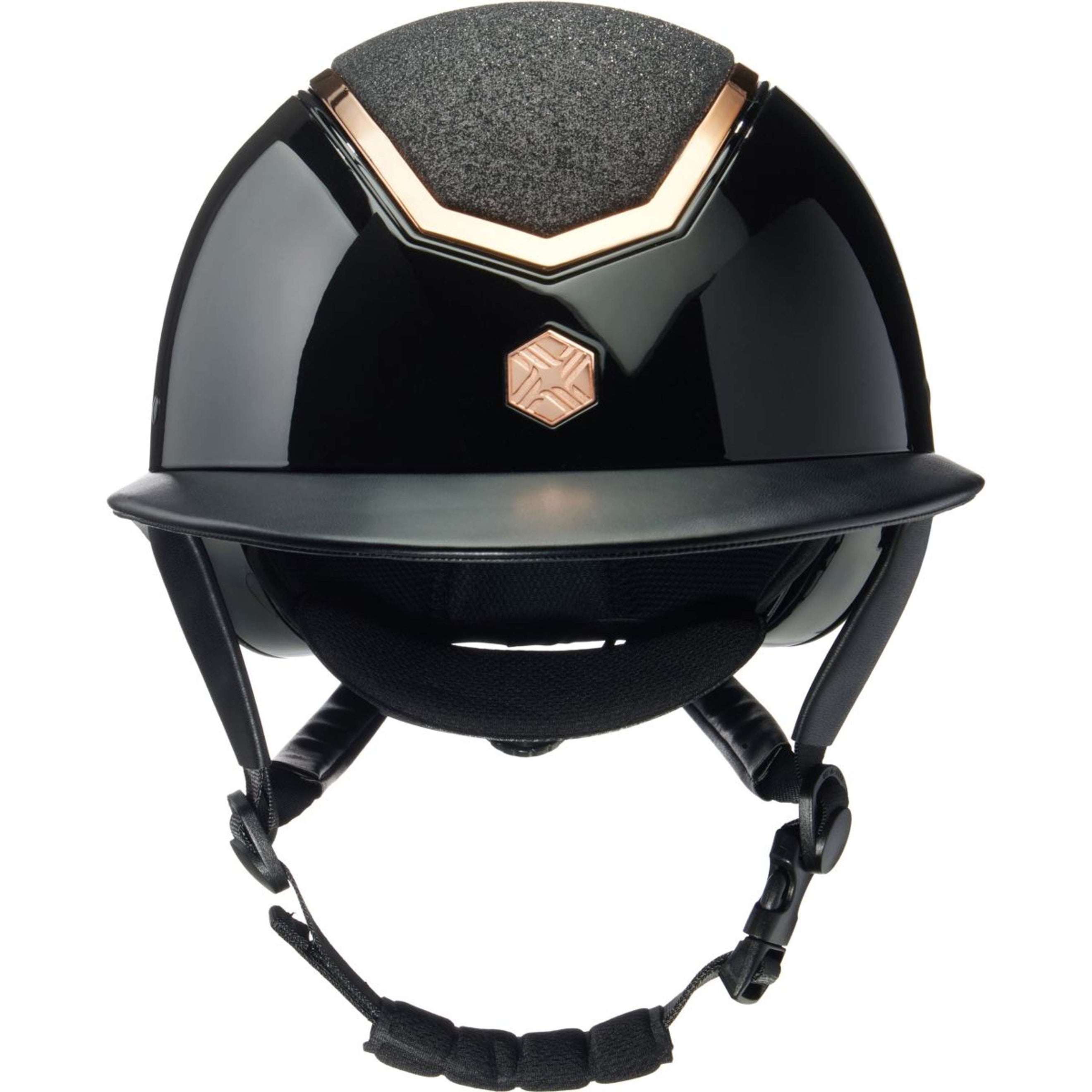 Charles Owen Bombe Kylo Sparkly Wide Peak Black Gloss/Rose Gold Charles Owen Bombe Kylo Sparkly Wide Peak Black Gloss/Rose Gold