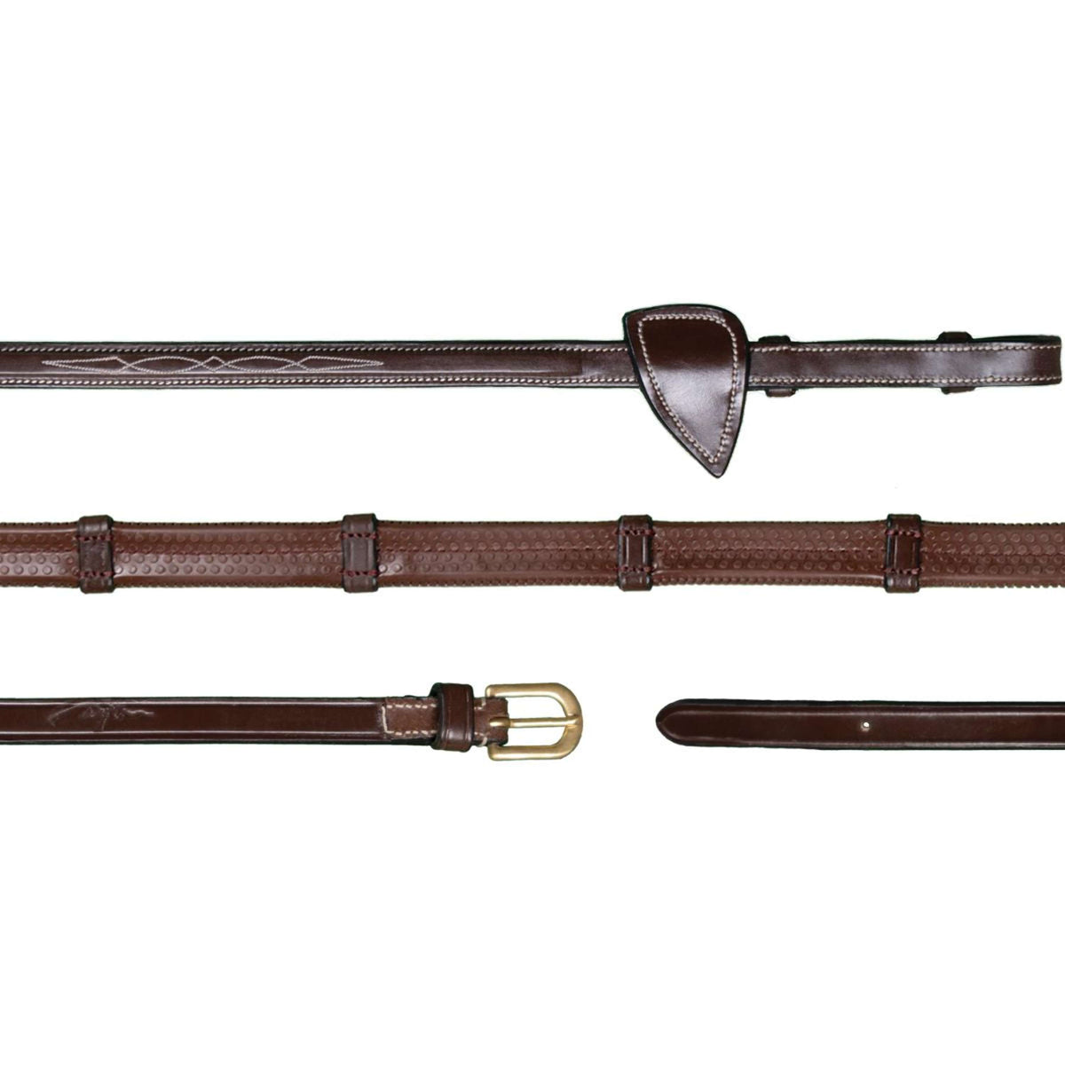 Dyon Rênes Rubber 1/2 avec Arrêts Cuir Marron