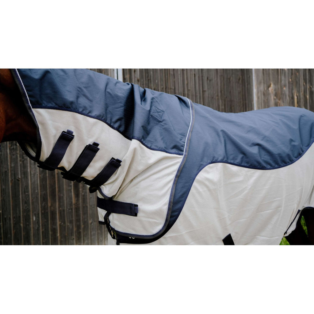 EQUITHÈME Couverture Anti-Mouches TYREX Combofly 600D avec Couvre-cou Navy Blue/Grey