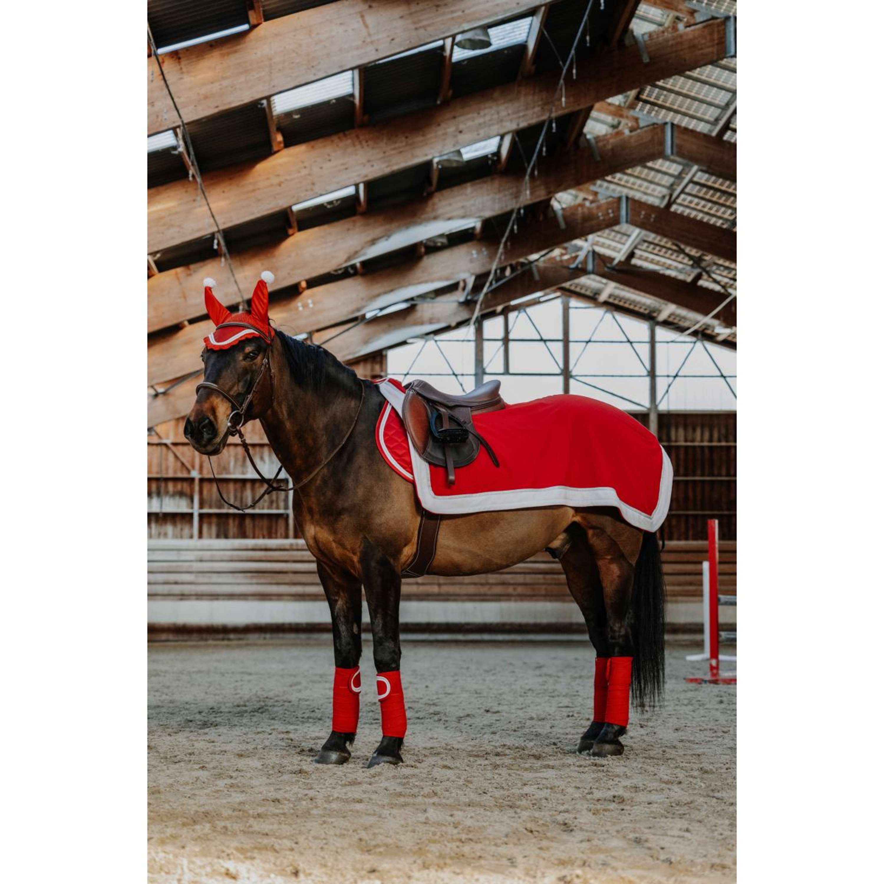EQUITHÈME Bonnet Anti-Mouches Noël Rouge