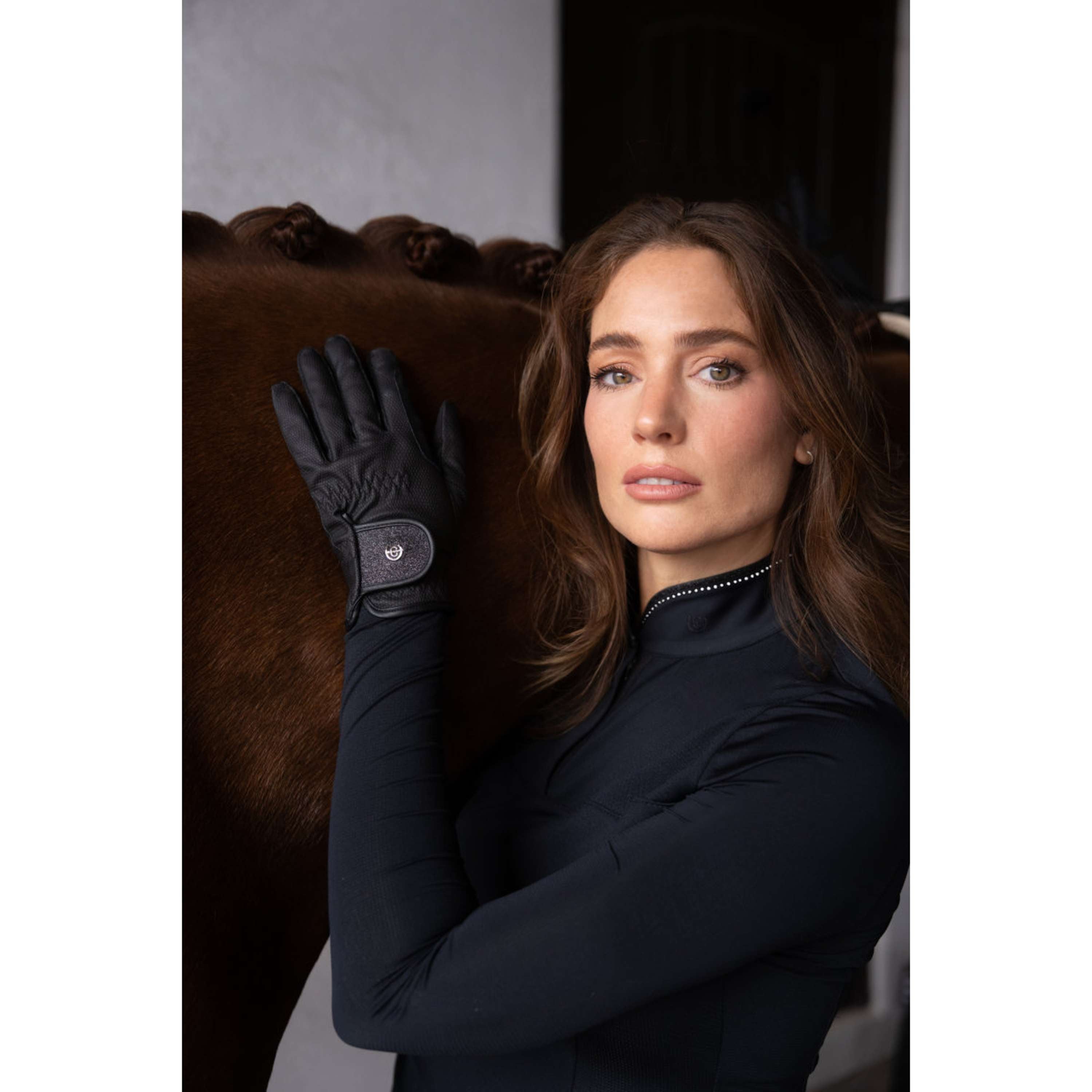 Equestrian Stockholm Gants d'Équitation Motion All Black Glimmer