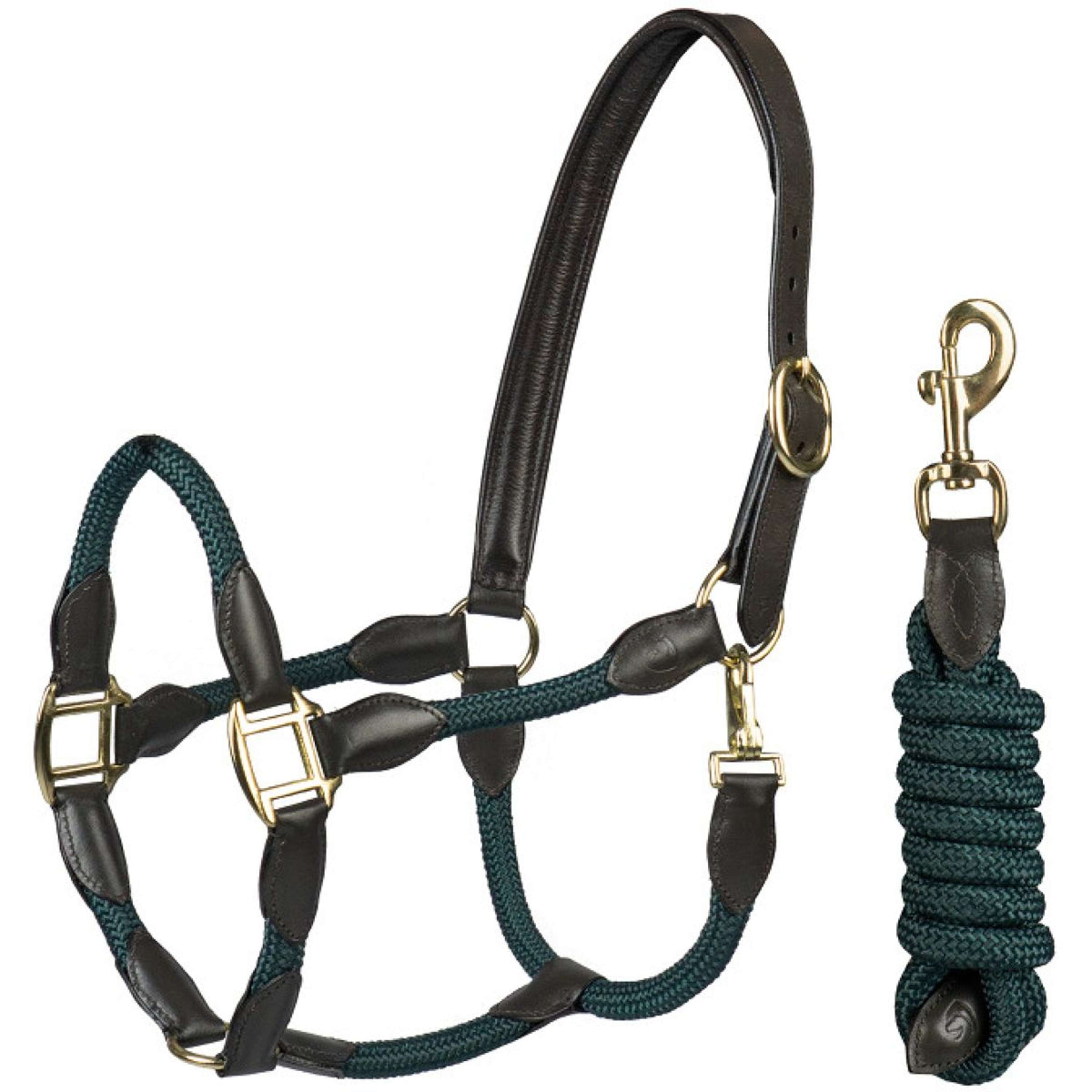 HORKA Ensemble Licol Cuir avec corde Marron Vert HORKA Ensemble Licol Cuir avec corde Marron Vert