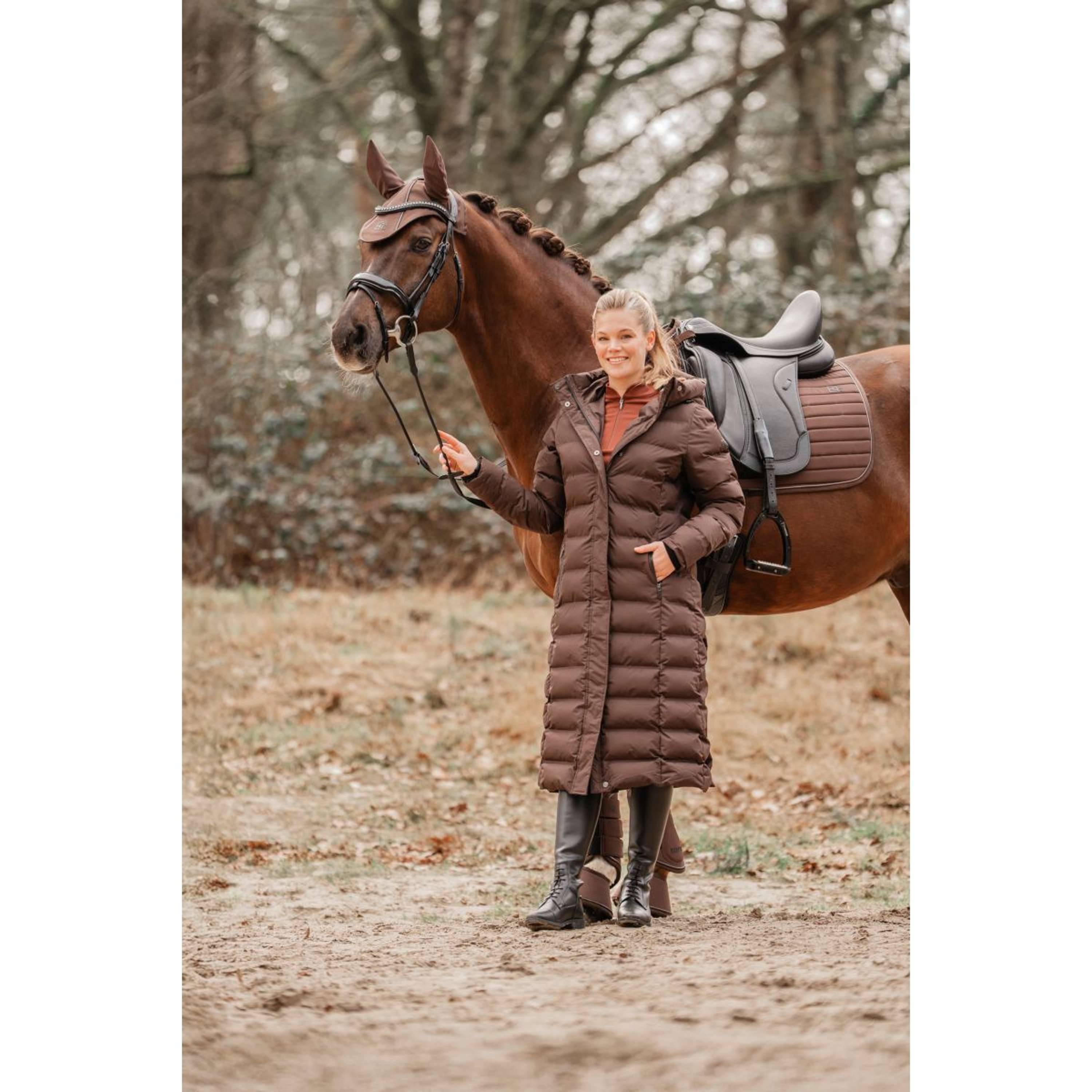 EQPRO Manteau Matelassé Long Eloise Chocolat