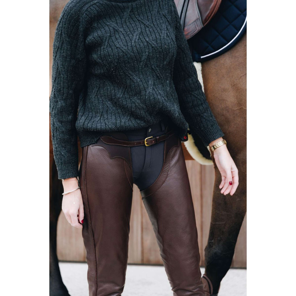 Dyon Longues Jambières en Cuir Standard Marron
