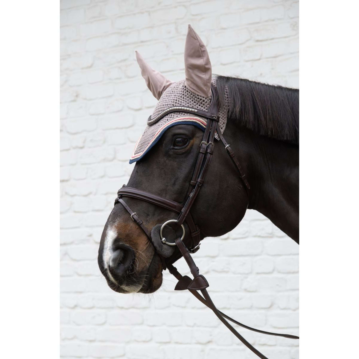 Kentucky Horsewear Bonnet Anti-Mouches Wellington Pied-de-Poule Bordeaux/Marine