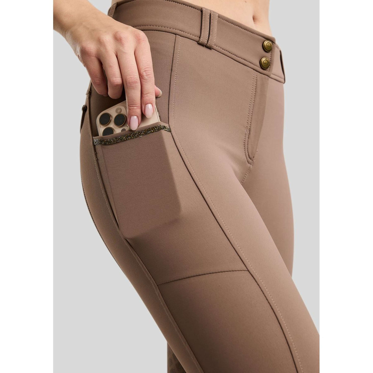 Montar Pantalon d'Équitation MoVeronica Golden Quartz Full Grip Nougat Brown