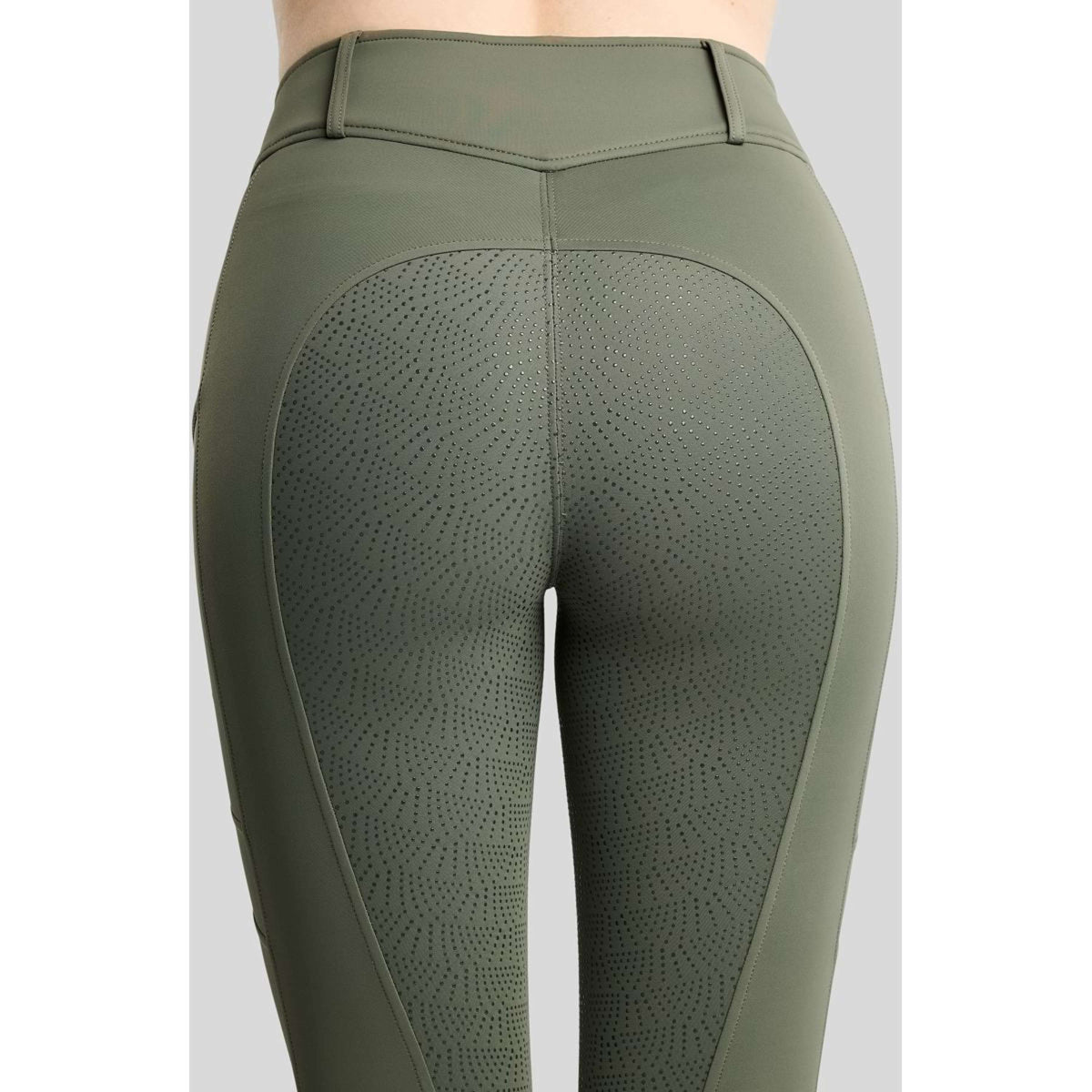 Montar Leggings d'équitation Thermo MoAddie Hybrid Gun Metal Logo Full Grip Forest Green