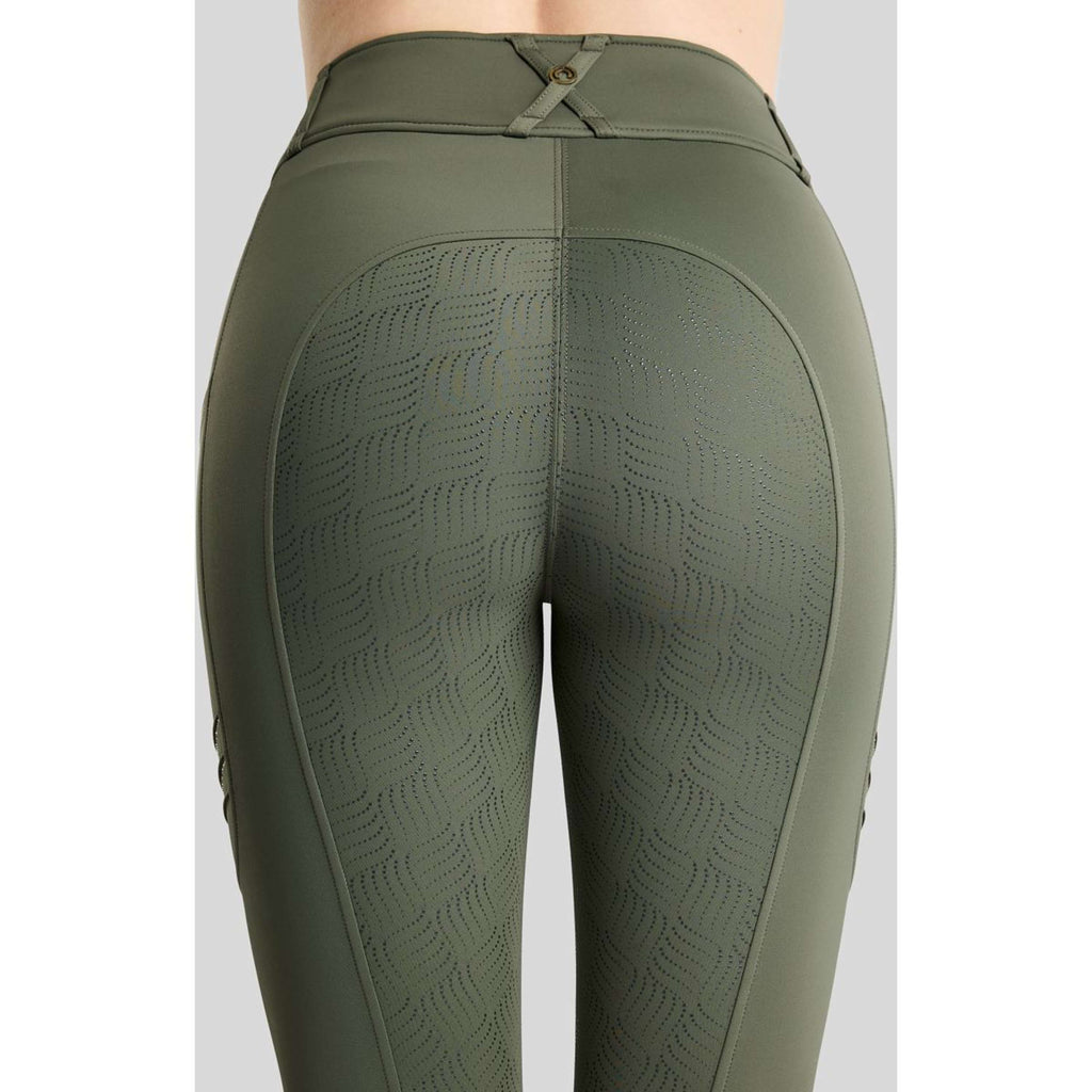 Montar Legging d'Équitation MoWilma Hybrid Pintucks Golden Quartz Crystals Full Grip Forest Green