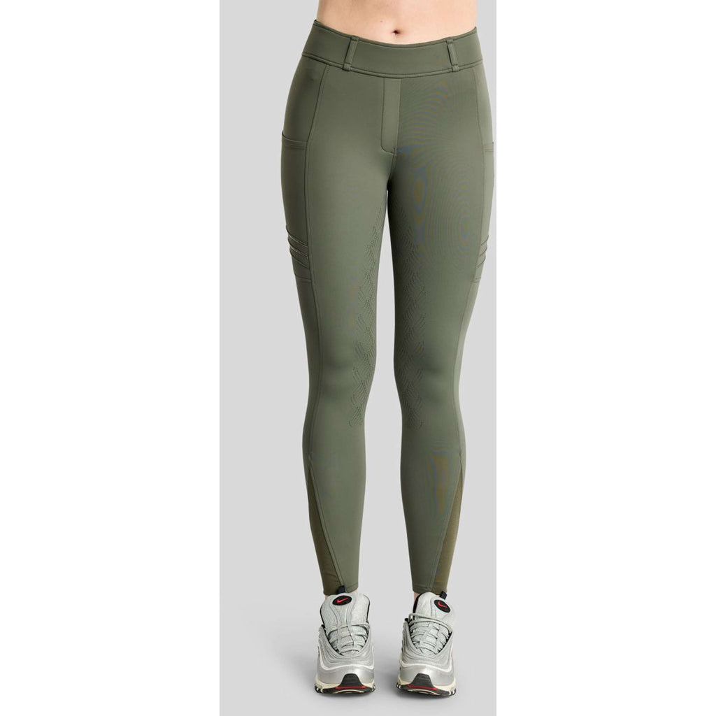 Montar Legging d'Équitation MoWilma Hybrid Pintucks Golden Quartz Crystals Full Grip Forest Green