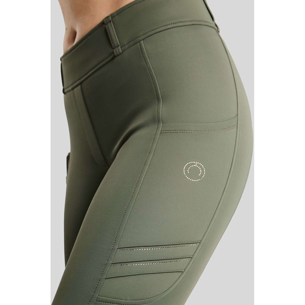 Montar Legging d'Équitation MoWilma Hybrid Pintucks Golden Quartz Crystals Full Grip Forest Green