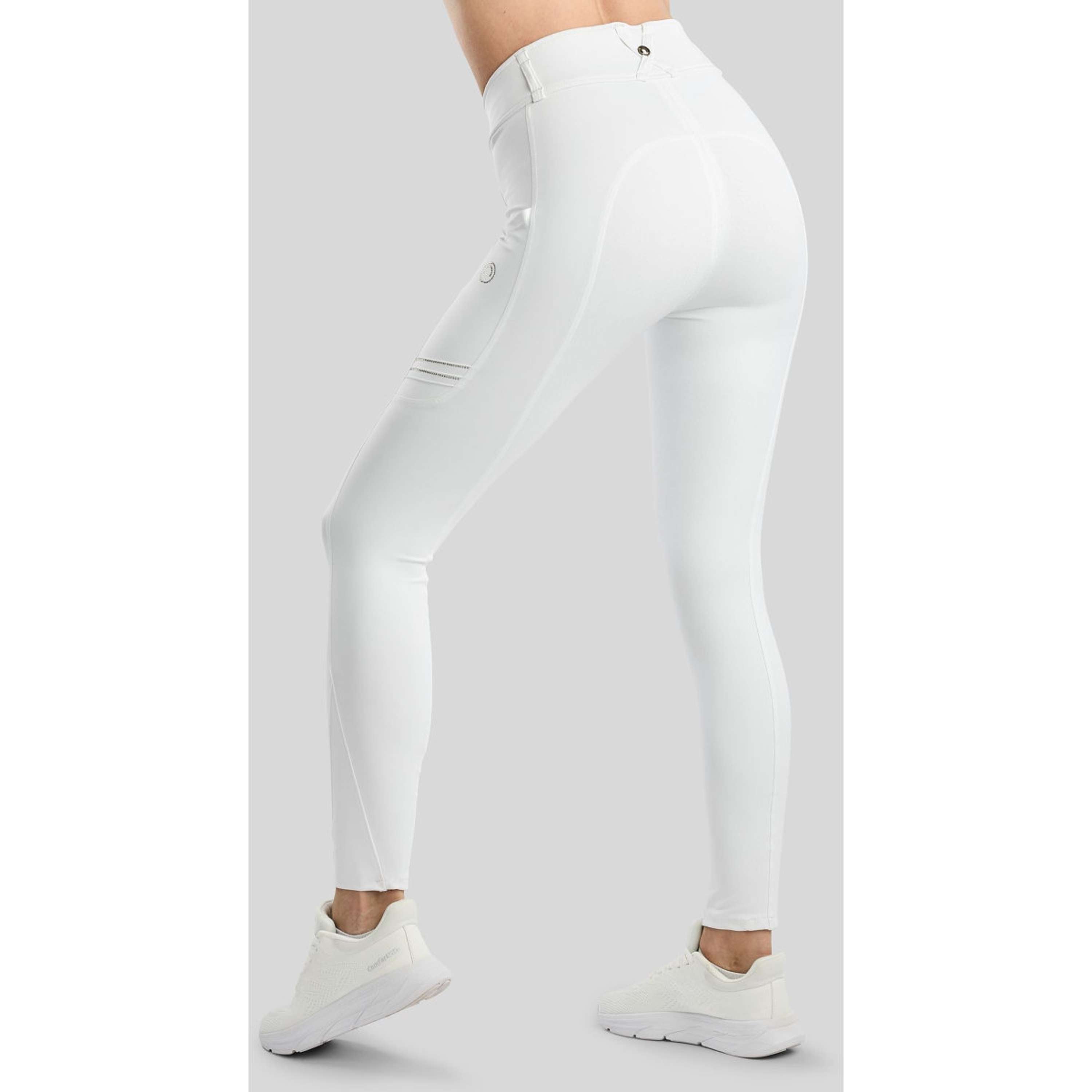 Montar Legging d'Équitation MoWilma Hybrid Pintucks Golden Quartz Crystals Full Grip Blanc